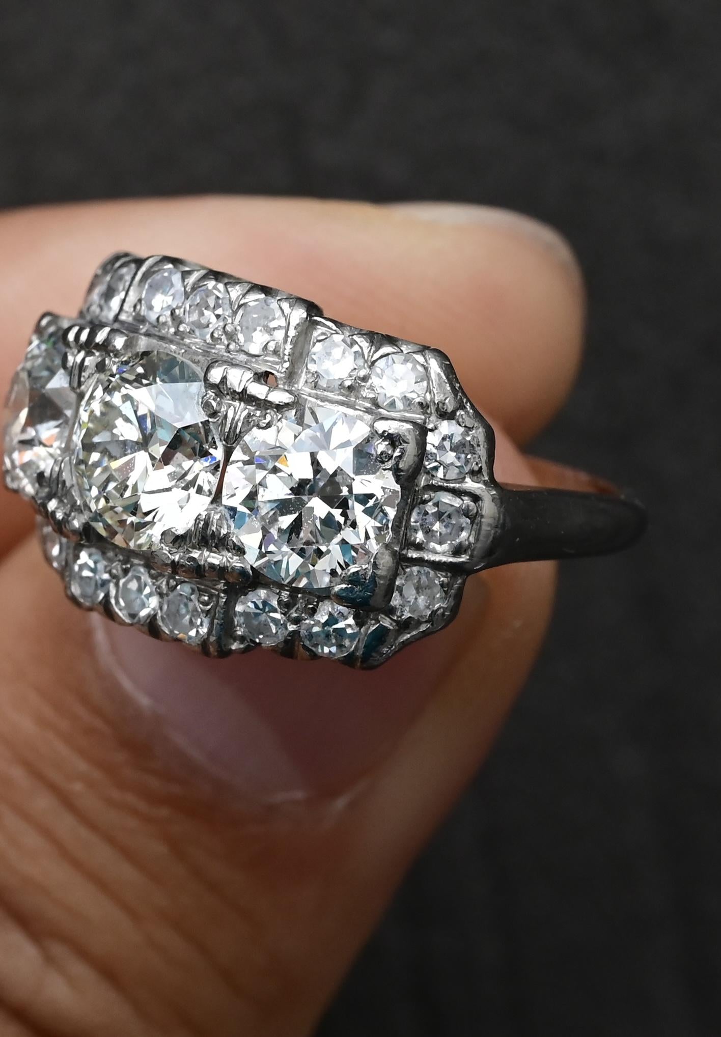 Art Deco Palladium Diamond Engagement Ring IGI Certified 3.75 TCW Ring Size 7.5