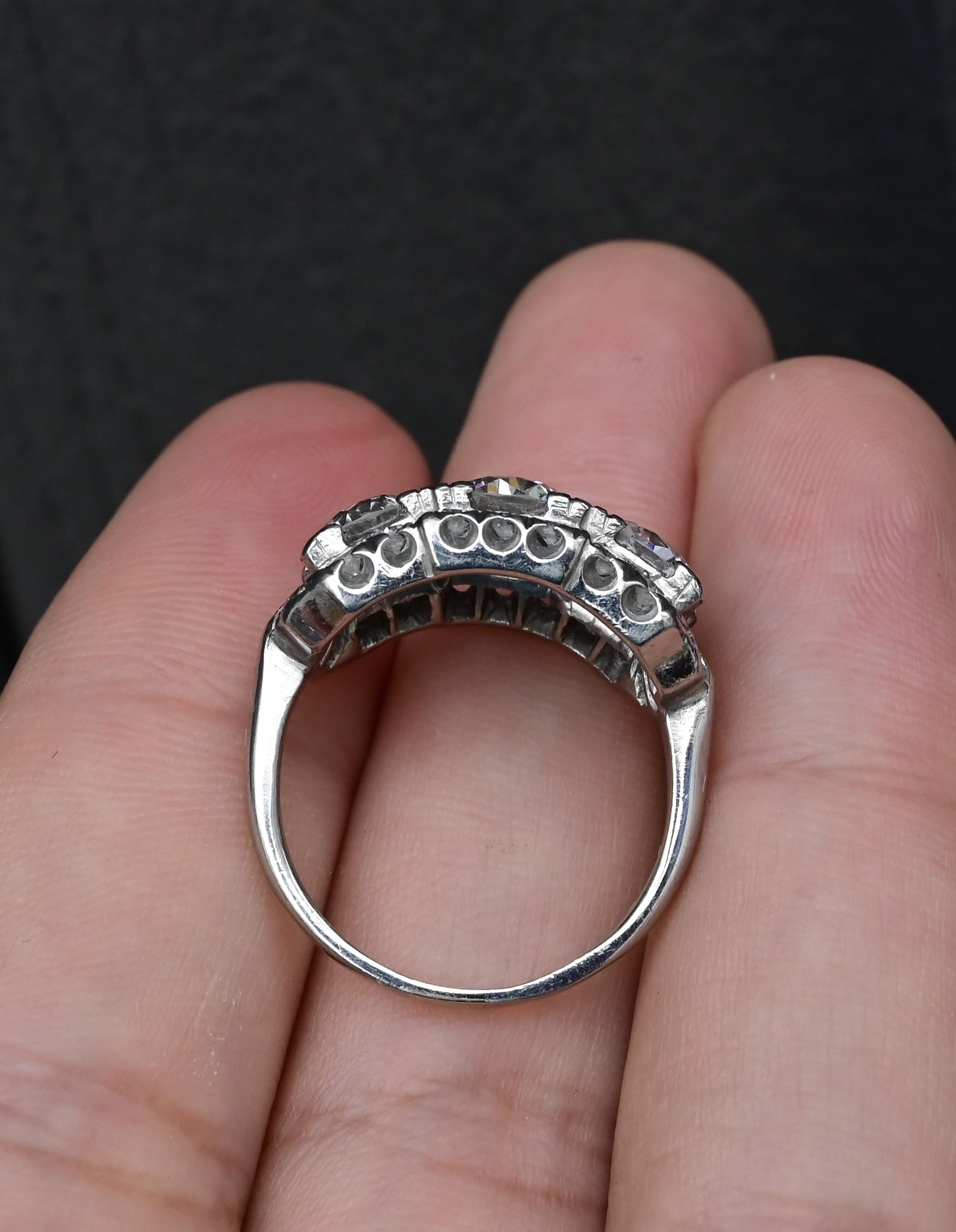 Art Deco Palladium Diamond Engagement Ring IGI Certified 3.75 TCW Ring Size 7.5
