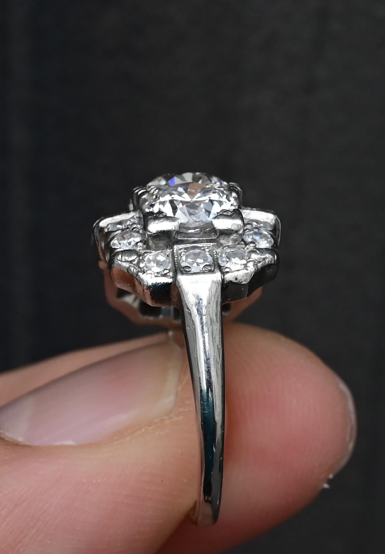 Art Deco Palladium Diamond Engagement Ring IGI Certified 3.75 TCW Ring Size 7.5