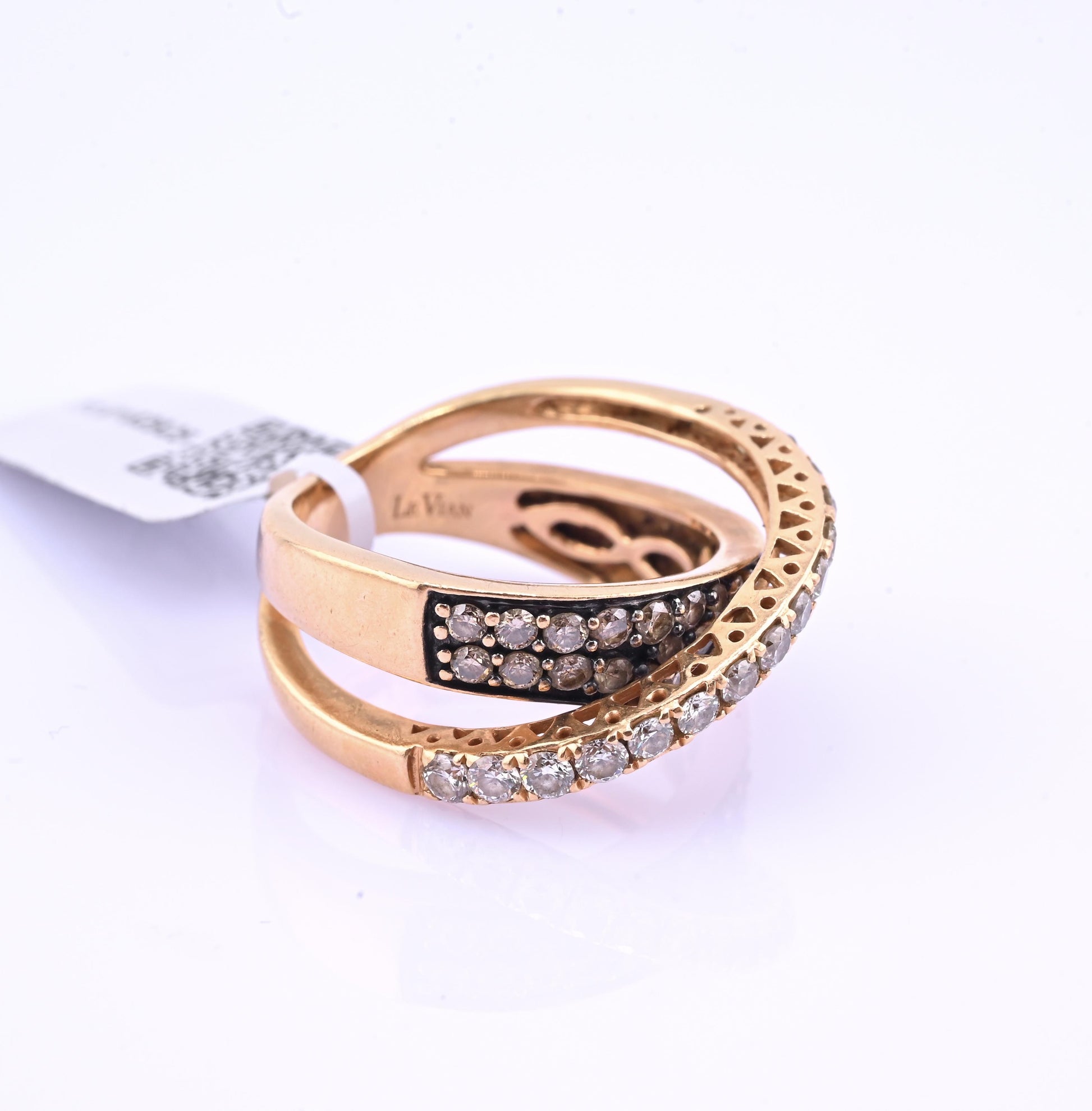 14K Pink Gold Le Vian Diamond Swirl Ring IGI Certified Ring Size 6.5