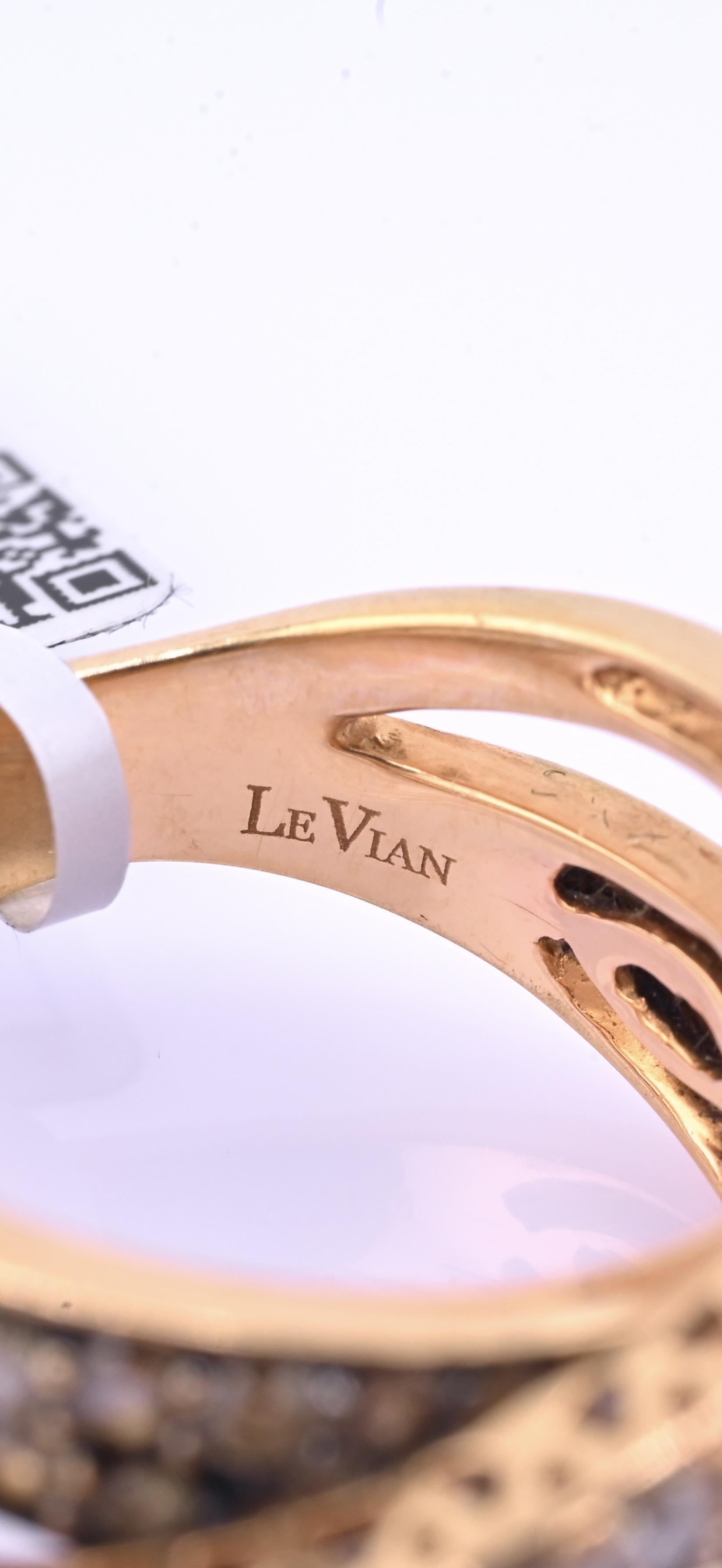 14K Pink Gold Le Vian Diamond Swirl Ring IGI Certified Ring Size 6.5