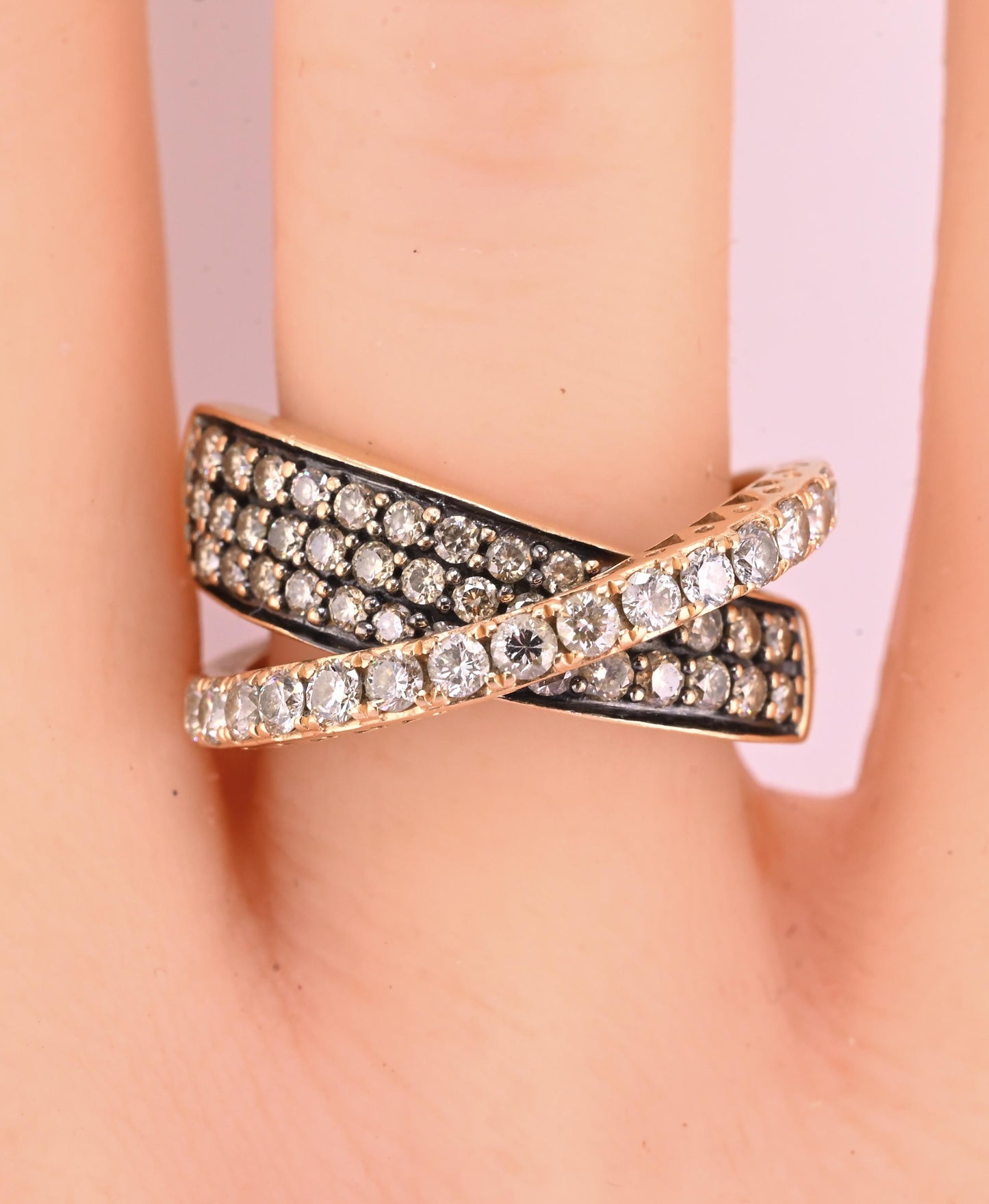 14K Pink Gold Le Vian Diamond Swirl Ring IGI Certified Ring Size 6.5