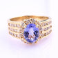 14K Yellow Gold Tanzanite & Diamond Halo Ring Oval Tanzanite Ring Size 7.75