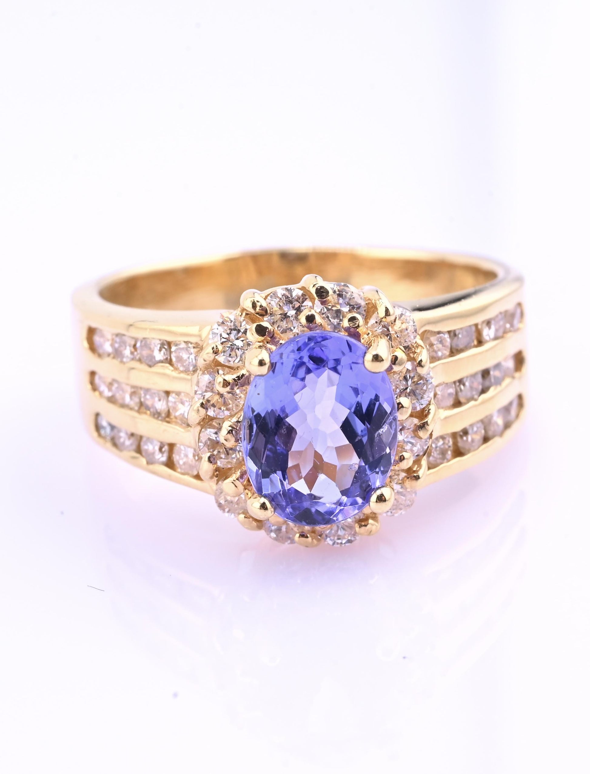 14K Yellow Gold Tanzanite & Diamond Halo Ring Oval Tanzanite Ring Size 7.75