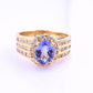 14K Yellow Gold Tanzanite & Diamond Halo Ring Oval Tanzanite Ring Size 7.75