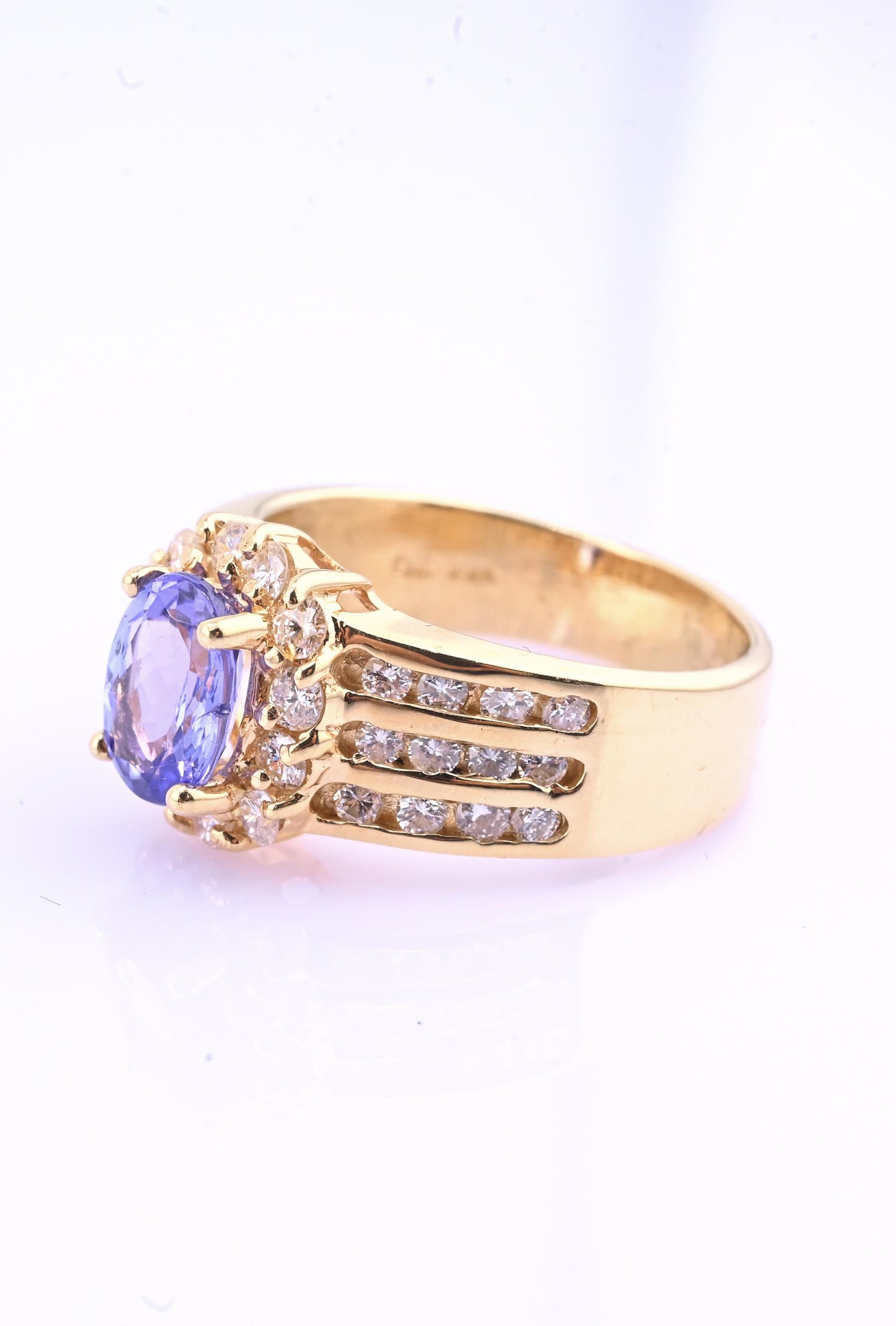 14K Yellow Gold Tanzanite & Diamond Halo Ring Oval Tanzanite Ring Size 7.75