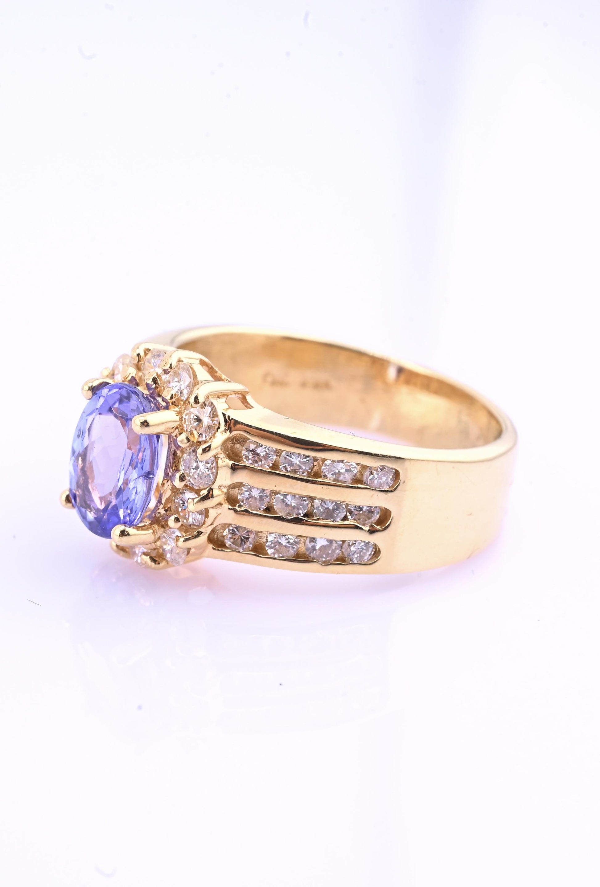 14K Yellow Gold Tanzanite & Diamond Halo Ring Oval Tanzanite Ring Size 7.75
