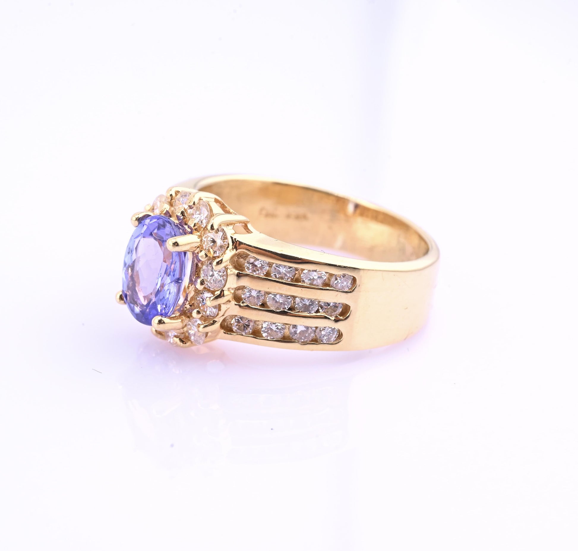 14K Yellow Gold Tanzanite & Diamond Halo Ring Oval Tanzanite Ring Size 7.75