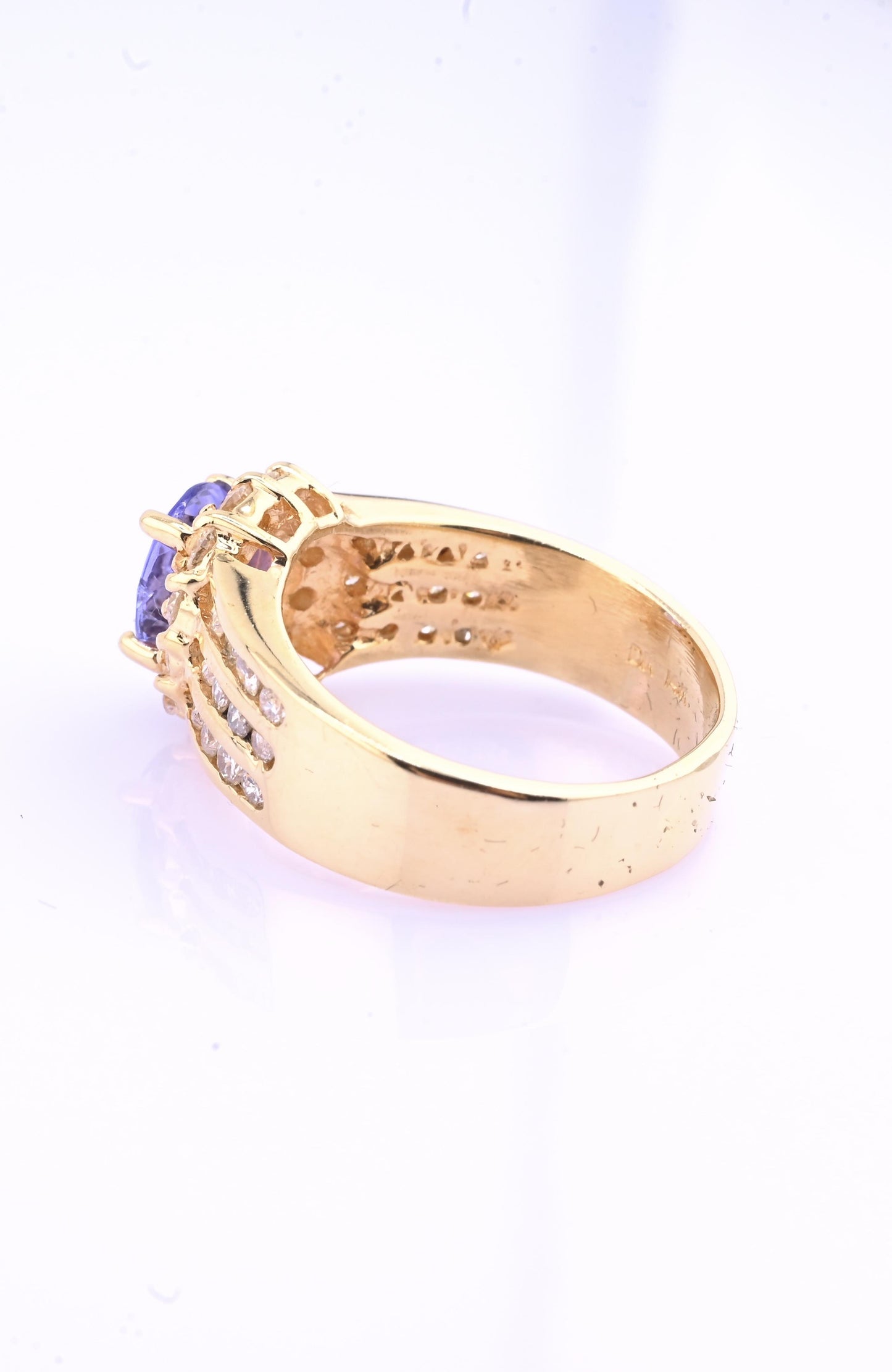 14K Yellow Gold Tanzanite & Diamond Halo Ring Oval Tanzanite Ring Size 7.75