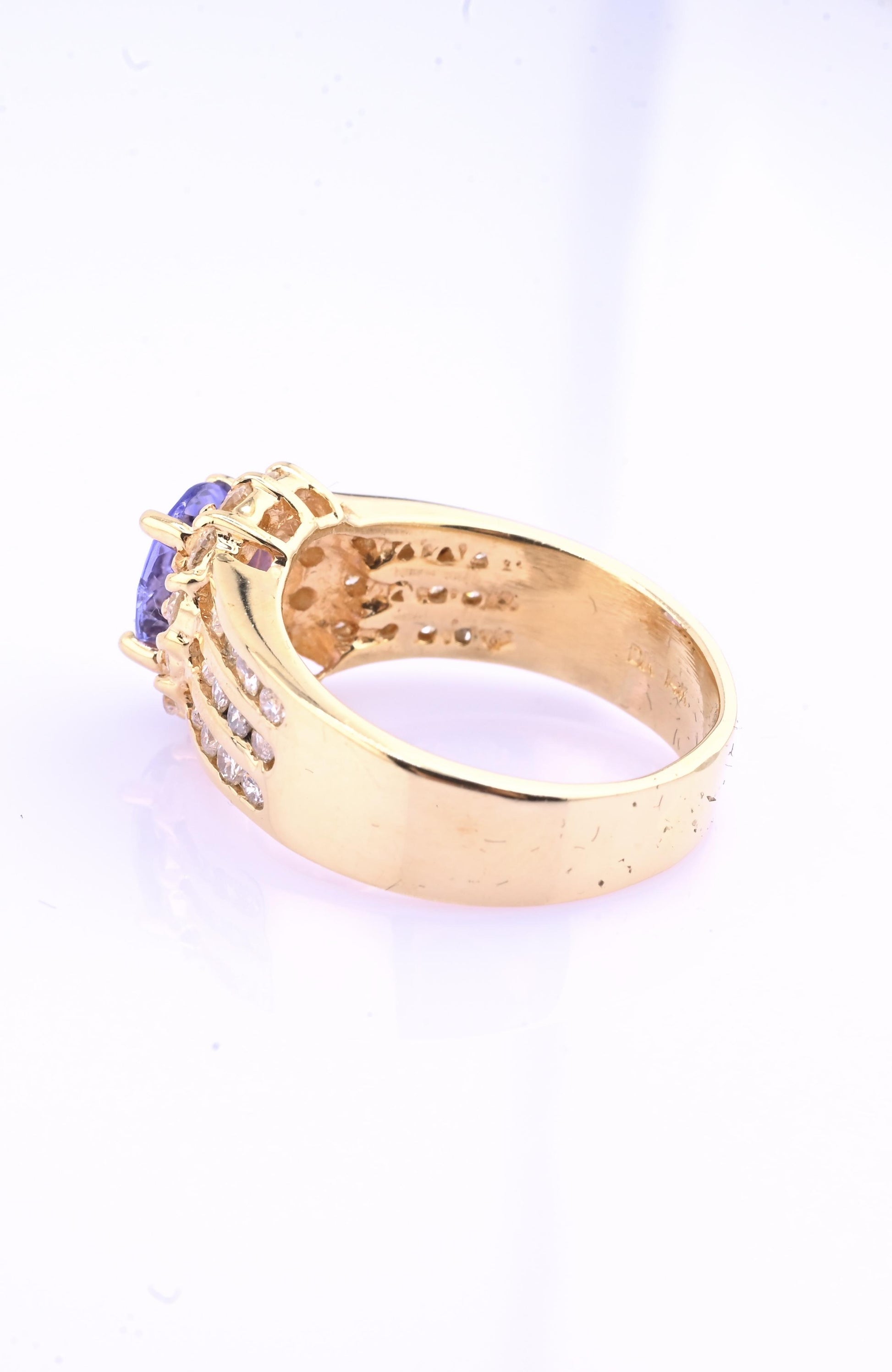 14K Yellow Gold Tanzanite & Diamond Halo Ring Oval Tanzanite Ring Size 7.75