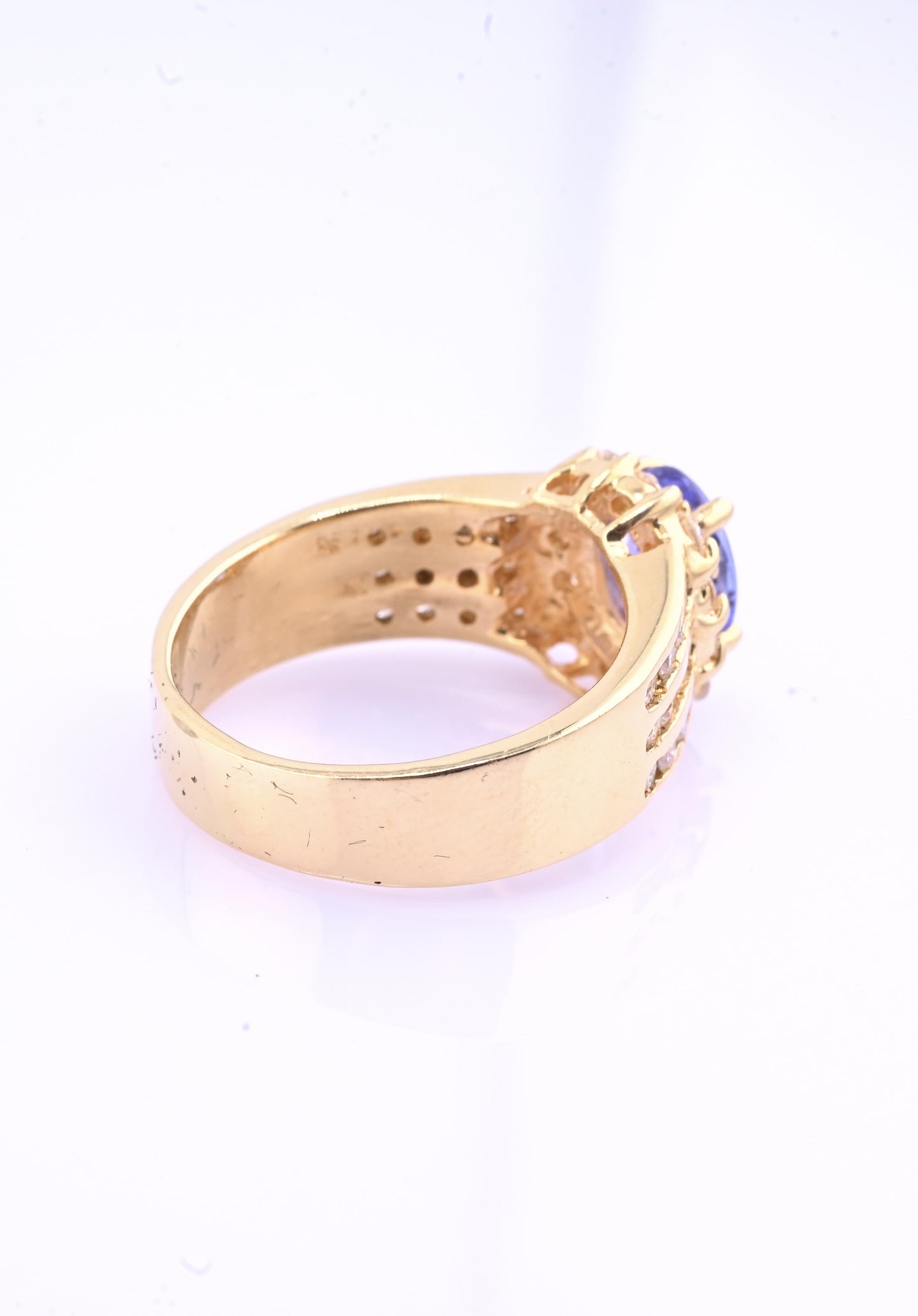 14K Yellow Gold Tanzanite & Diamond Halo Ring Oval Tanzanite Ring Size 7.75