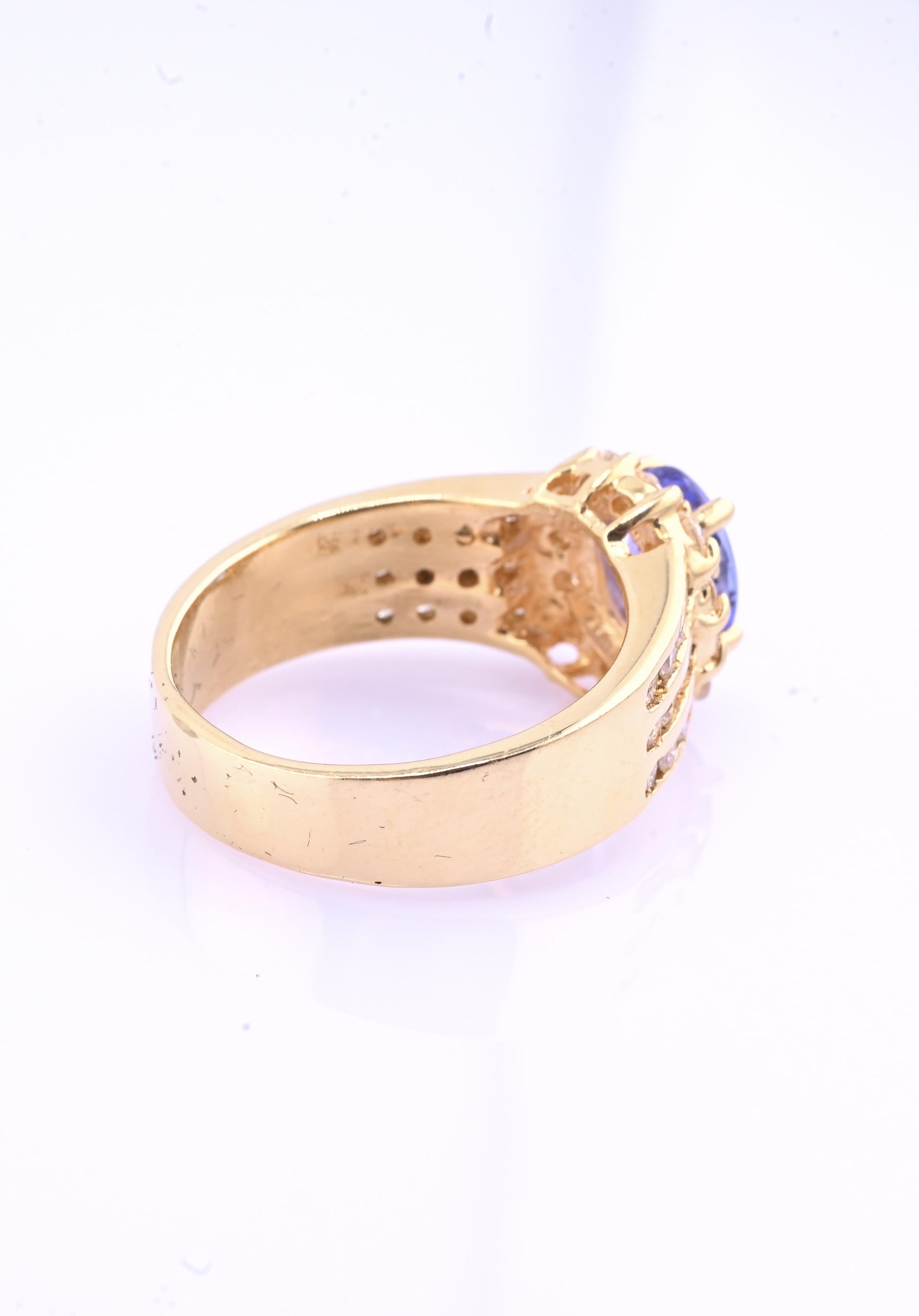 14K Yellow Gold Tanzanite & Diamond Halo Ring Oval Tanzanite Ring Size 7.75