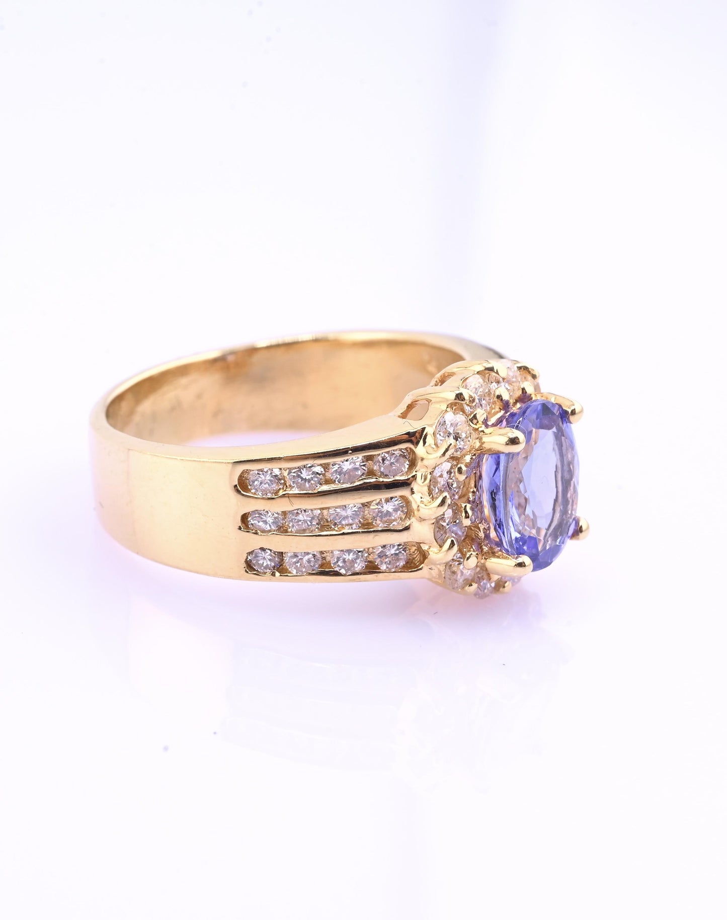 14K Yellow Gold Tanzanite & Diamond Halo Ring Oval Tanzanite Ring Size 7.75