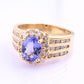 14K Yellow Gold Tanzanite & Diamond Halo Ring Oval Tanzanite Ring Size 7.75