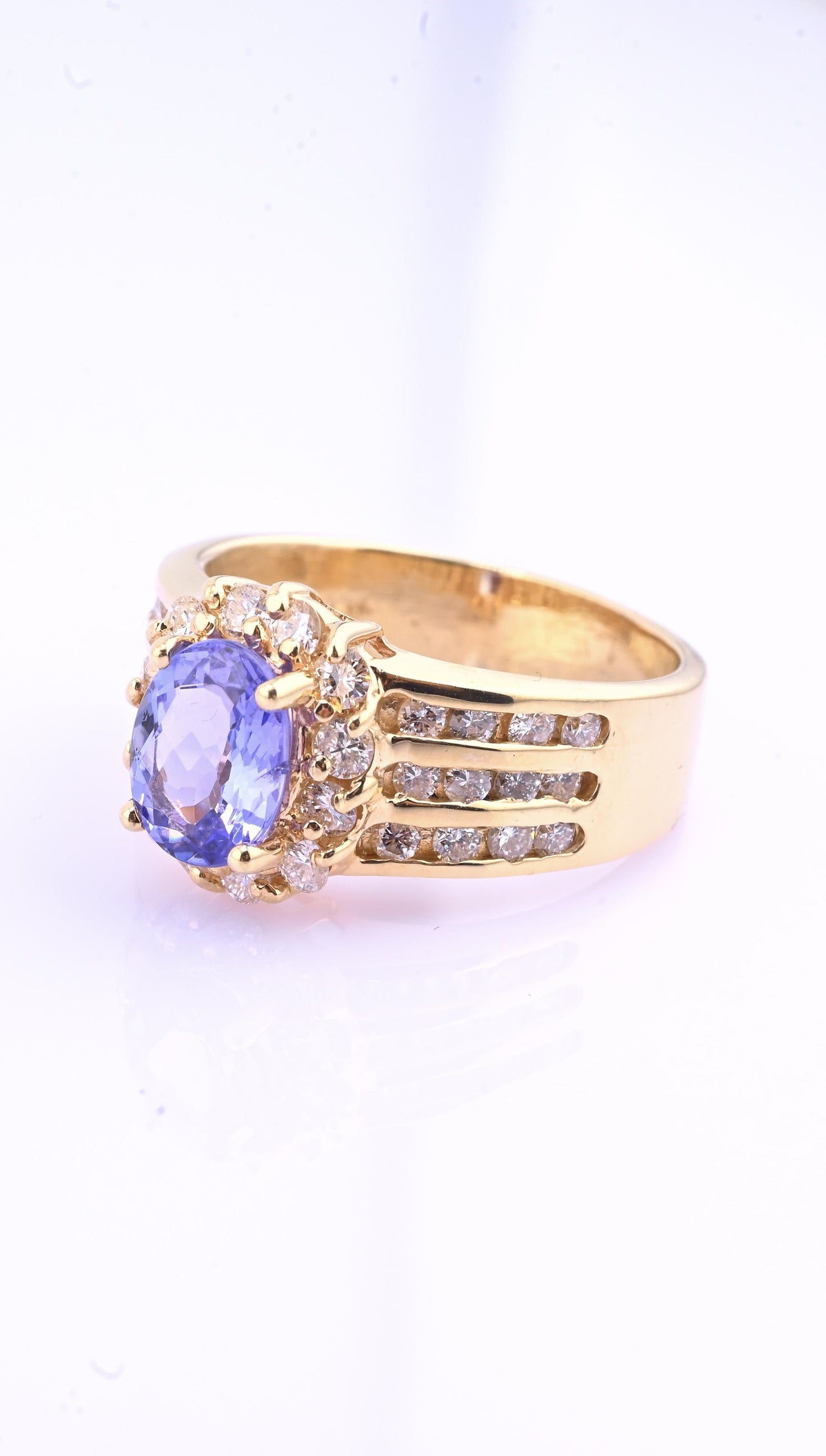 14K Yellow Gold Tanzanite & Diamond Halo Ring Oval Tanzanite Ring Size 7.75