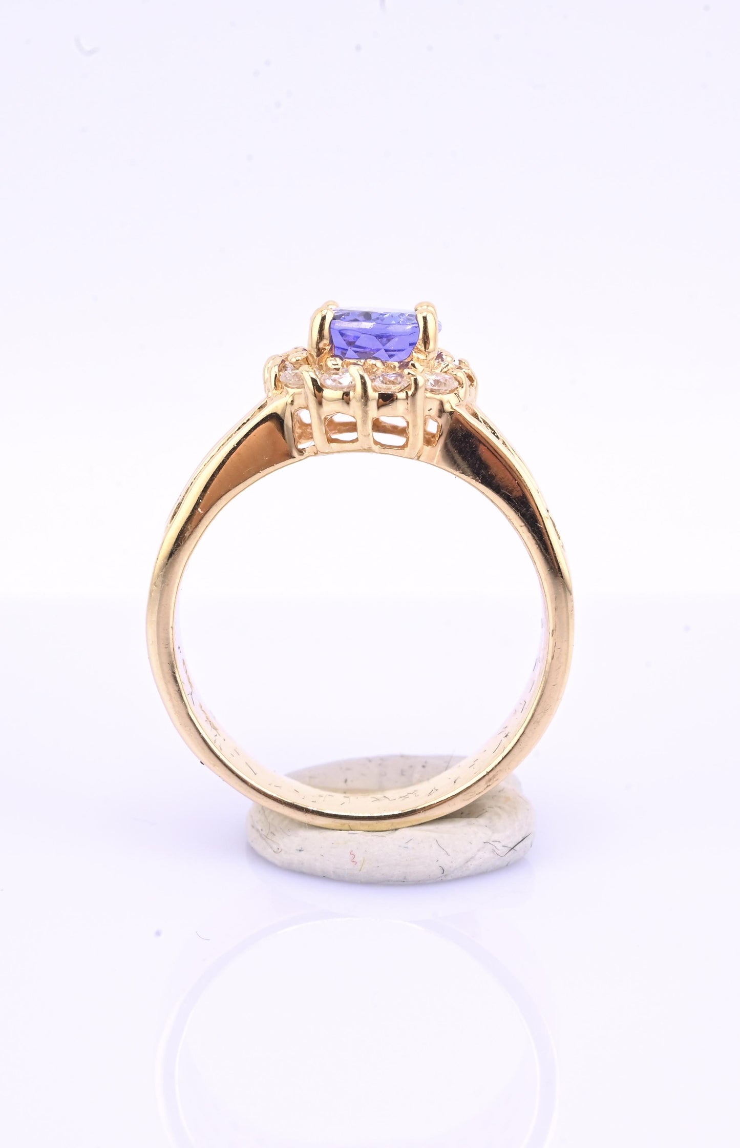 14K Yellow Gold Tanzanite & Diamond Halo Ring Oval Tanzanite Ring Size 7.75
