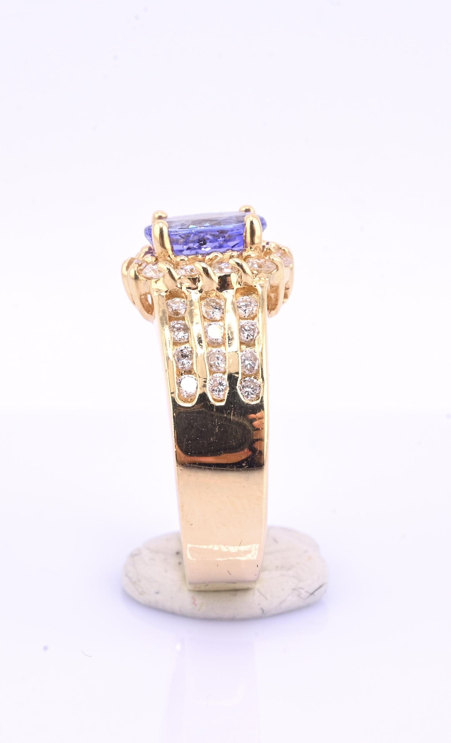 14K Yellow Gold Tanzanite & Diamond Halo Ring Oval Tanzanite Ring Size 7.75