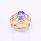 14K Yellow Gold Tanzanite & Diamond Halo Ring Oval Tanzanite Ring Size 7.75