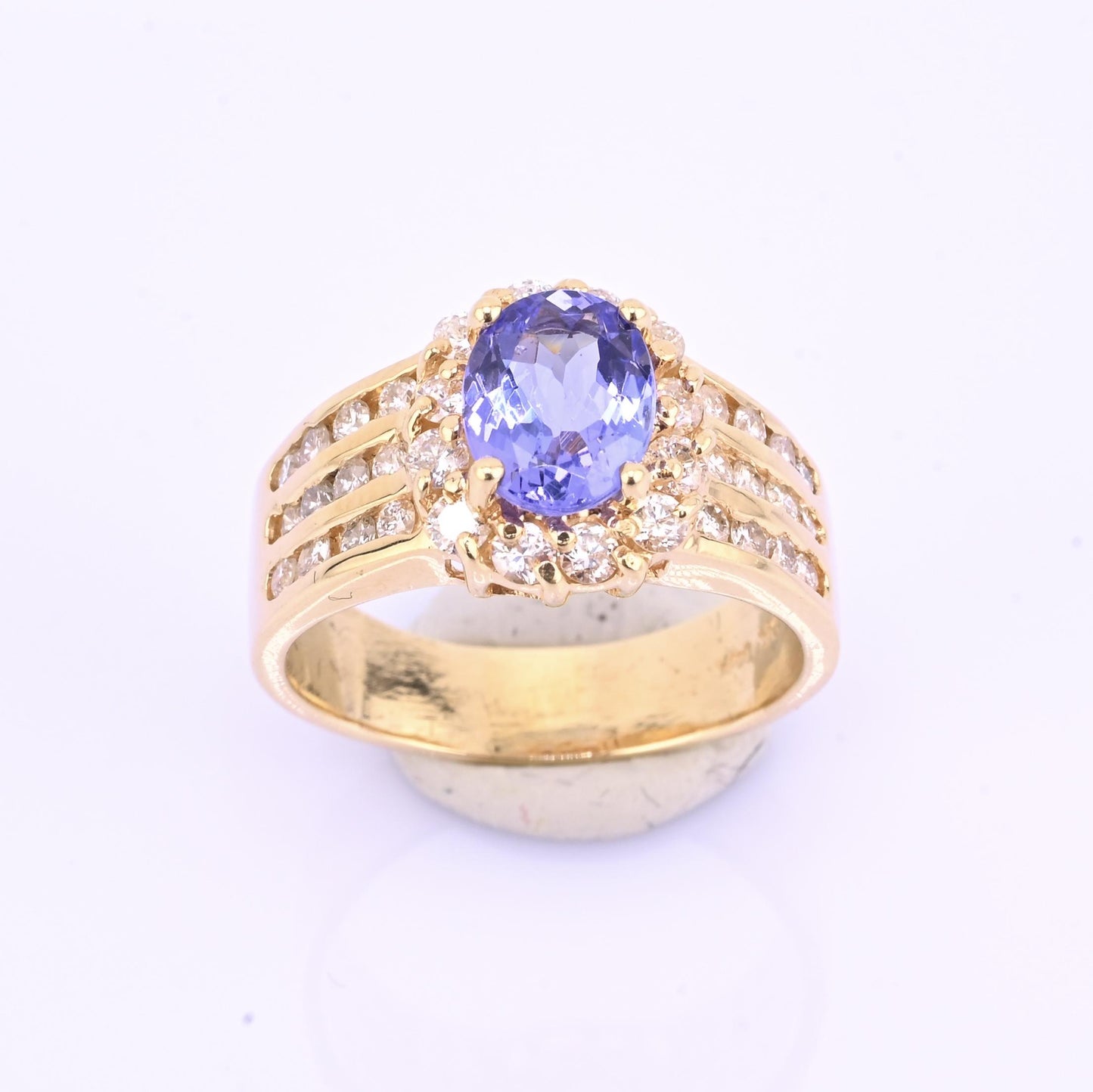 14K Yellow Gold Tanzanite & Diamond Halo Ring Oval Tanzanite Ring Size 7.75