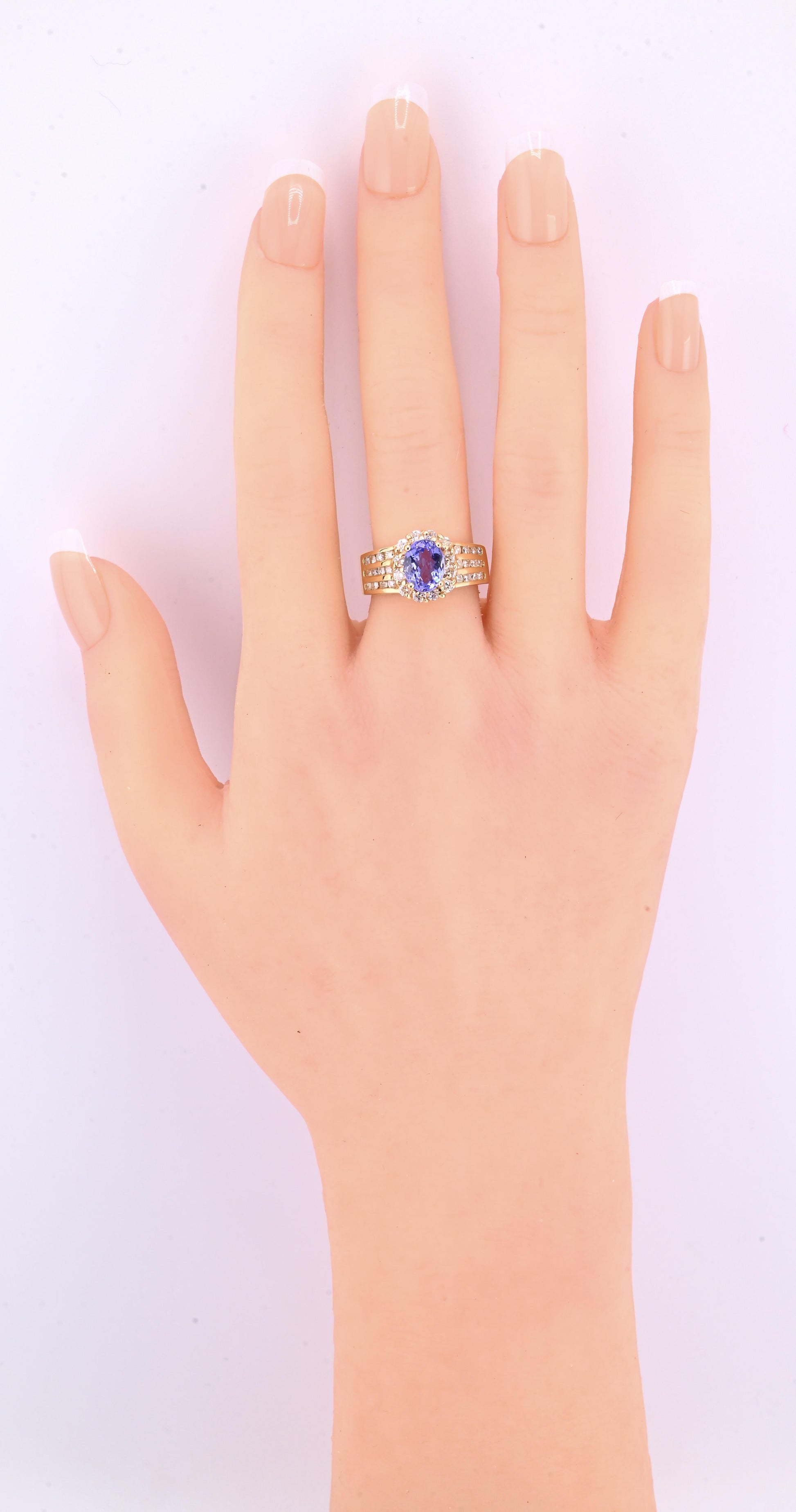 14K Yellow Gold Tanzanite & Diamond Halo Ring Oval Tanzanite Ring Size 7.75
