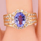 14K Yellow Gold Tanzanite & Diamond Halo Ring Oval Tanzanite Ring Size 7.75