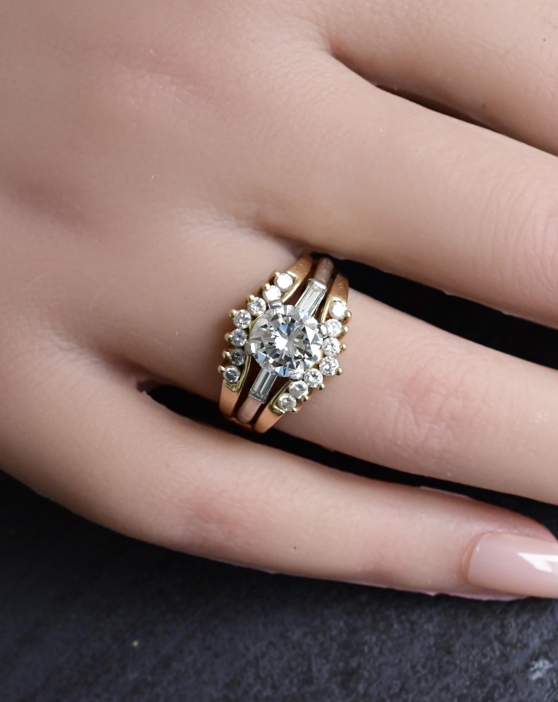 GIA Certified 1.56ct VVS1 H Diamond Platinum Ring w/ 14K Gold Enhancer 8.83g