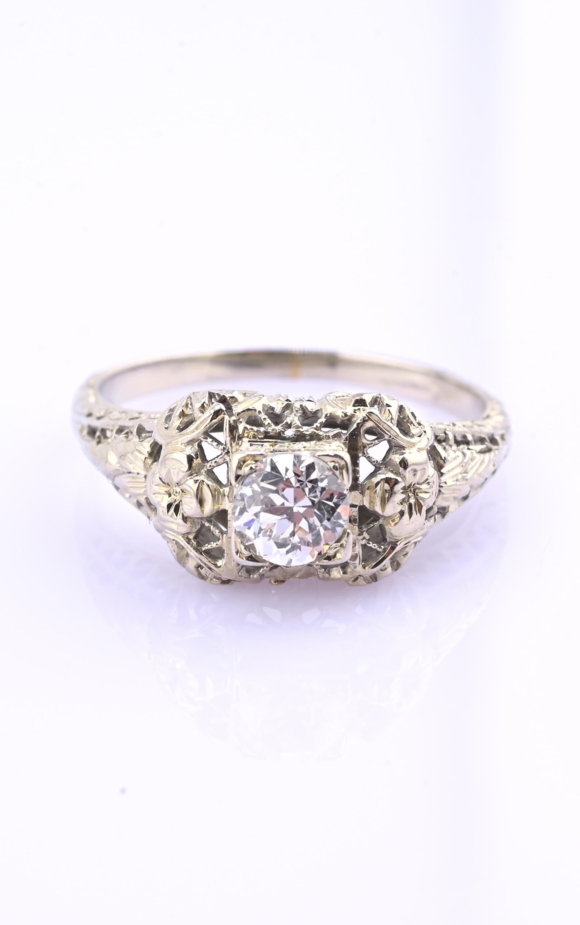 IGI Certified Art Deco 18K White Gold Diamond Ring Size 5.25