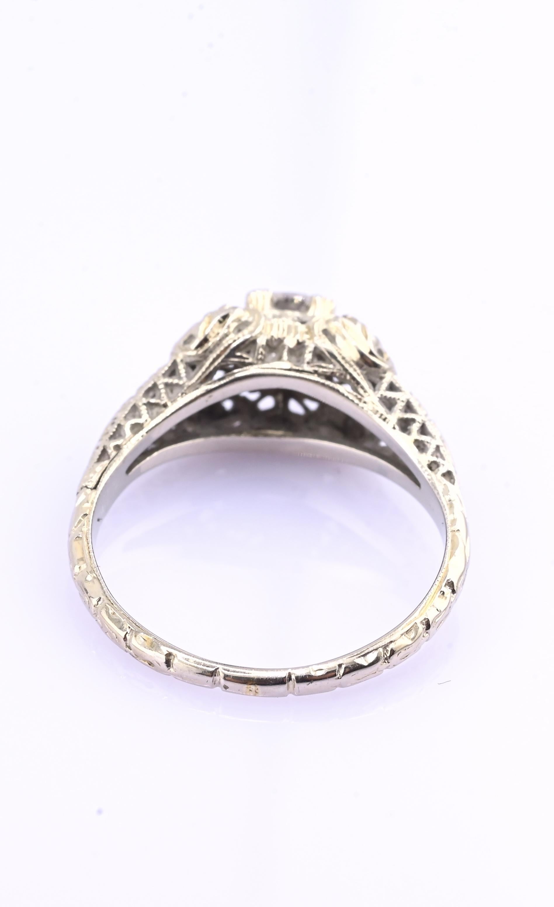 IGI Certified Art Deco 18K White Gold Diamond Ring Size 5.25