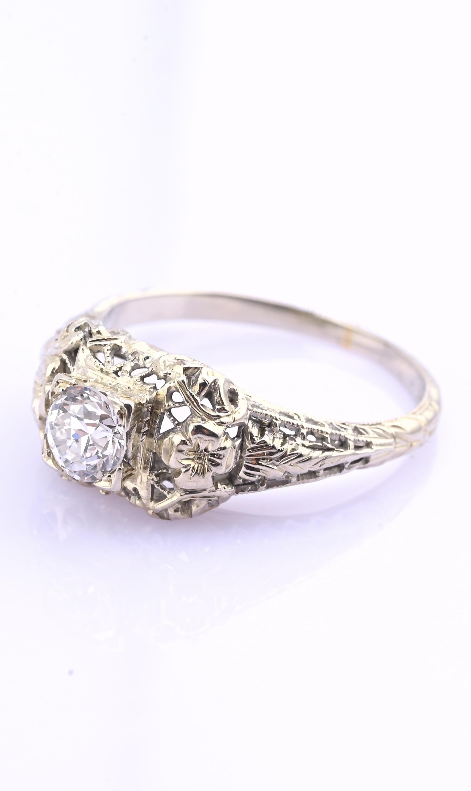IGI Certified Art Deco 18K White Gold Diamond Ring Size 5.25