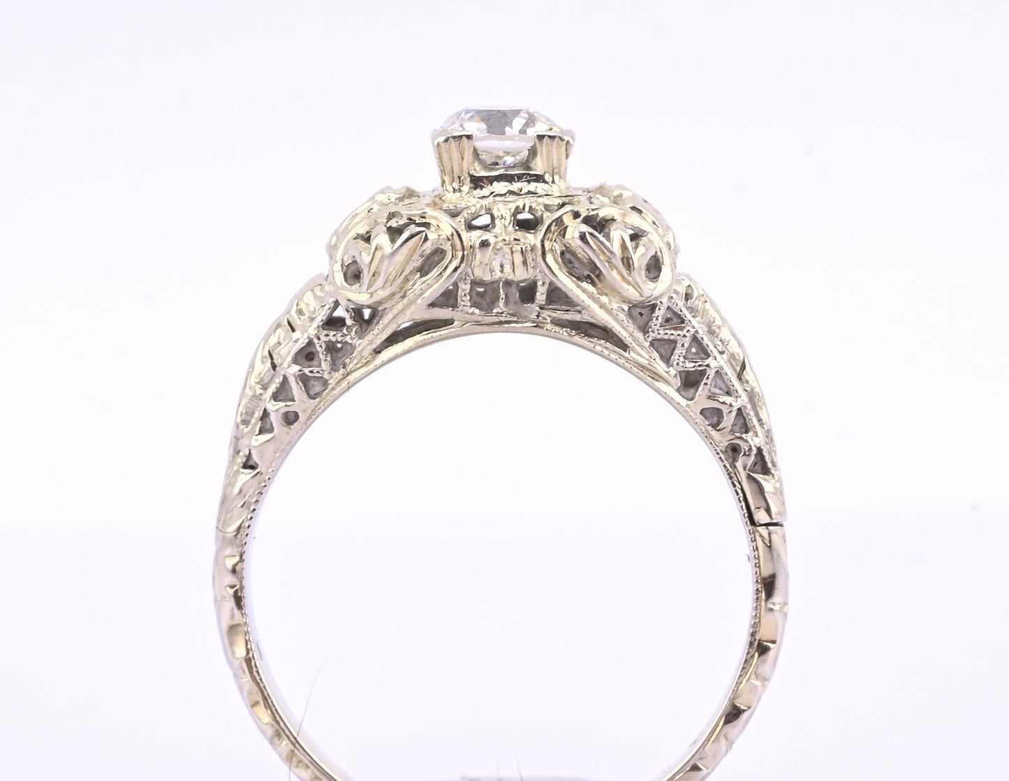 IGI Certified Art Deco 18K White Gold Diamond Ring Size 5.25