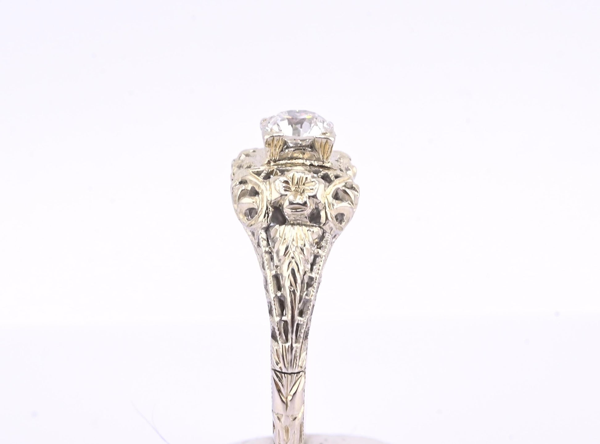 IGI Certified Art Deco 18K White Gold Diamond Ring Size 5.25
