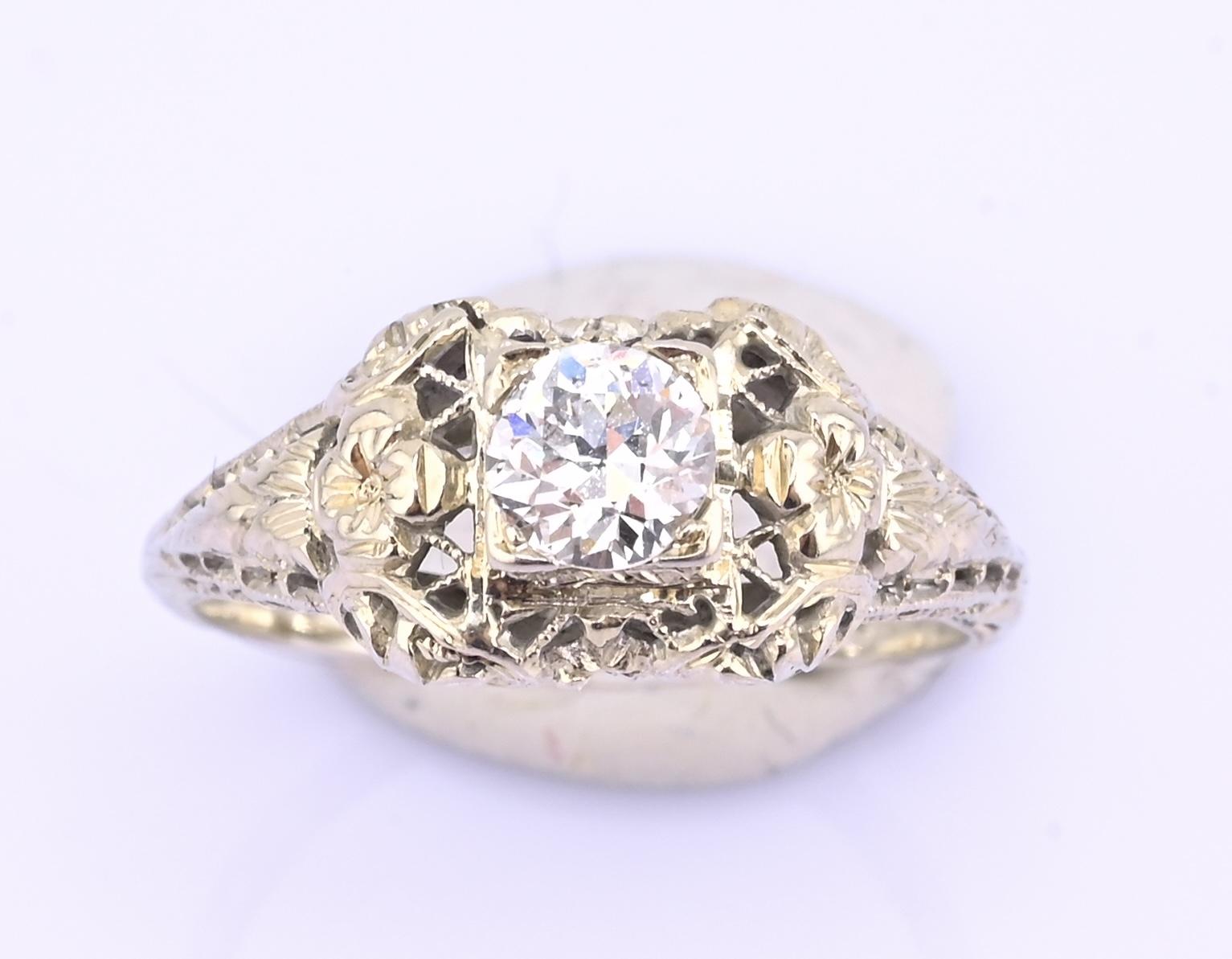 IGI Certified Art Deco 18K White Gold Diamond Ring Size 5.25