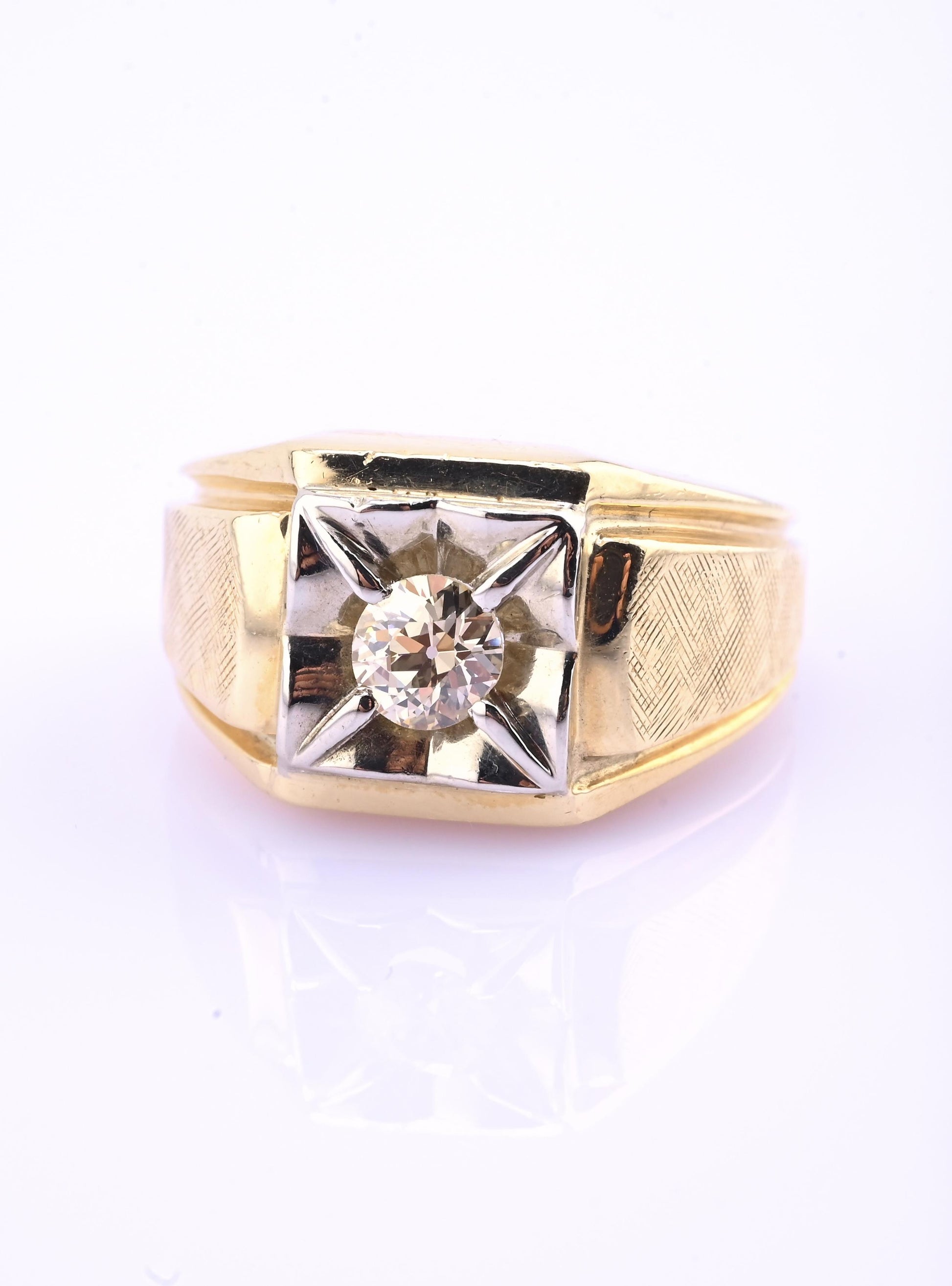 Art Deco 14K Yellow Gold Diamond Ring – .38 CT VS1–VS2 Center Ring Size 6
