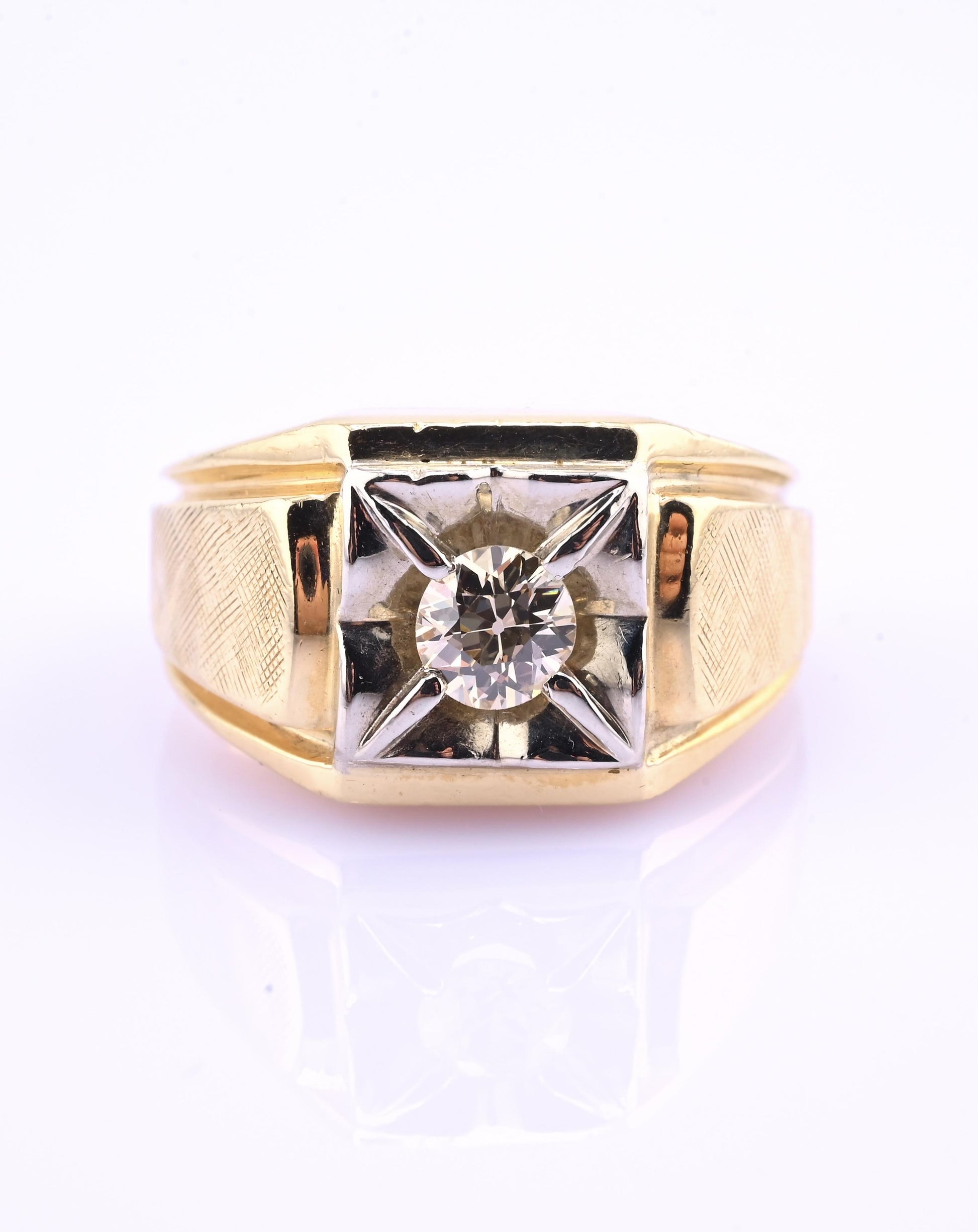 Art Deco 14K Yellow Gold Diamond Ring – .38 CT VS1–VS2 Center Ring Size 6