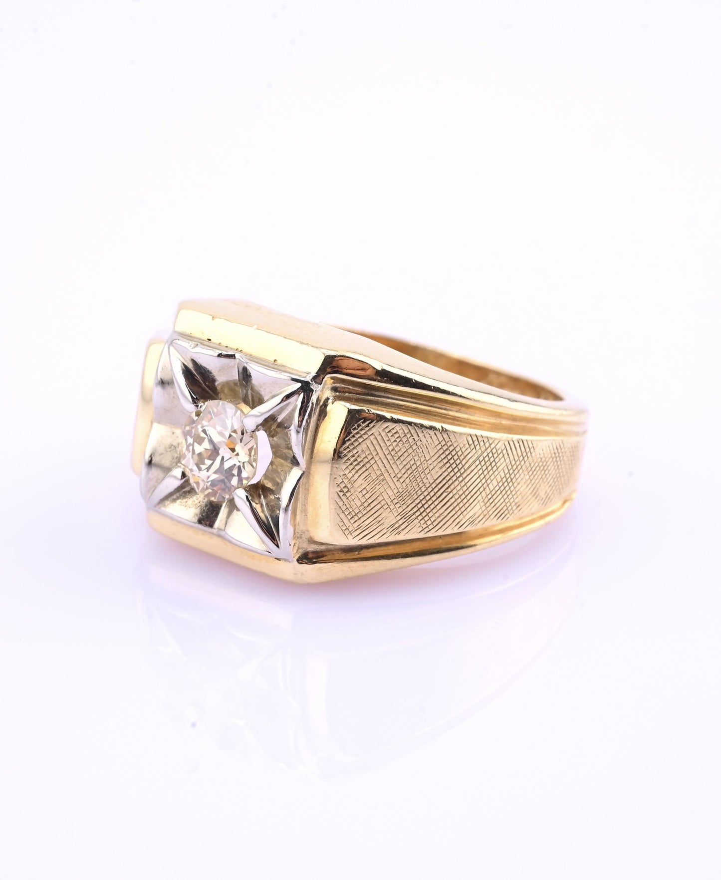 Art Deco 14K Yellow Gold Diamond Ring – .38 CT VS1–VS2 Center Ring Size 6