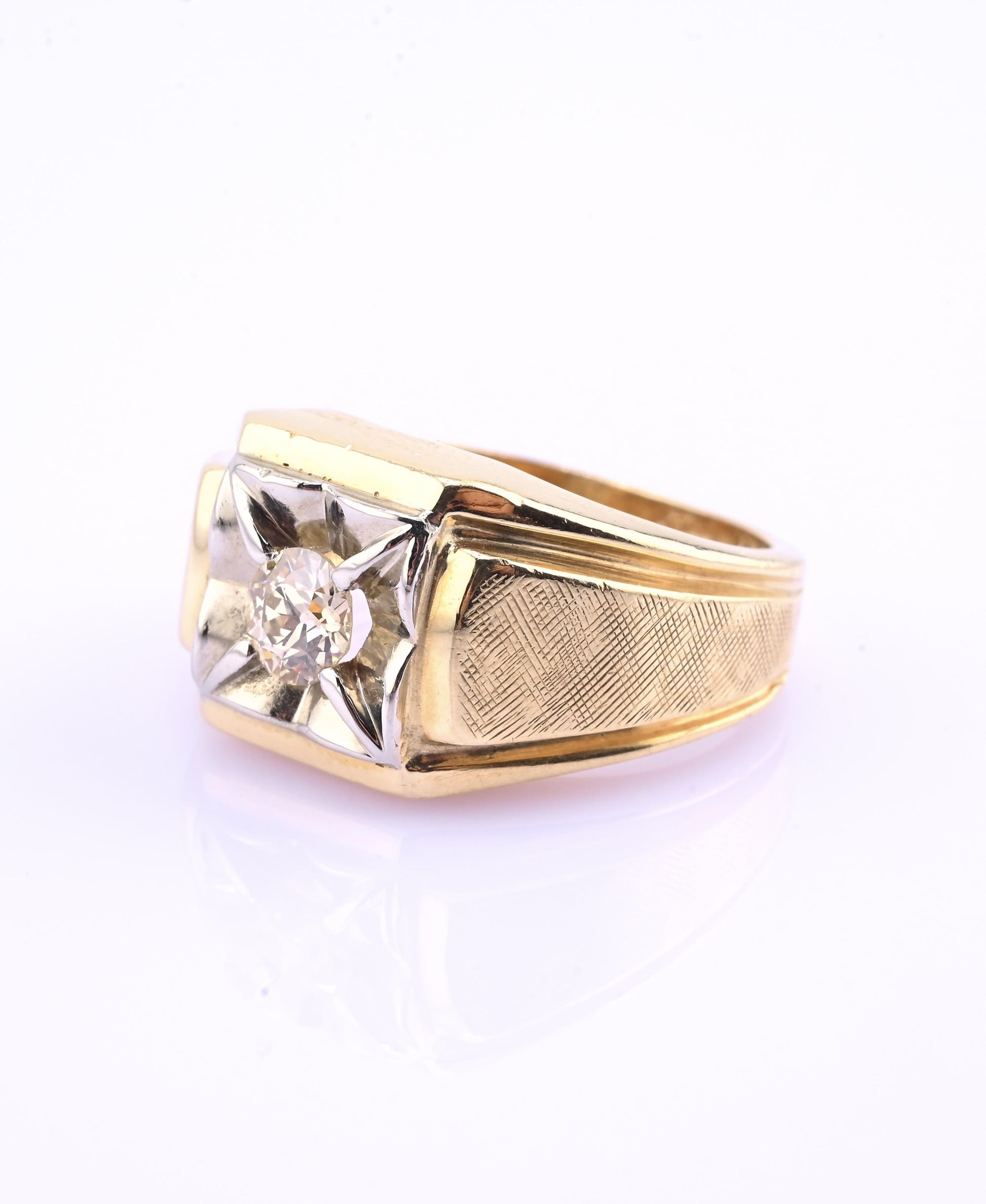 Art Deco 14K Yellow Gold Diamond Ring – .38 CT VS1–VS2 Center Ring Size 6