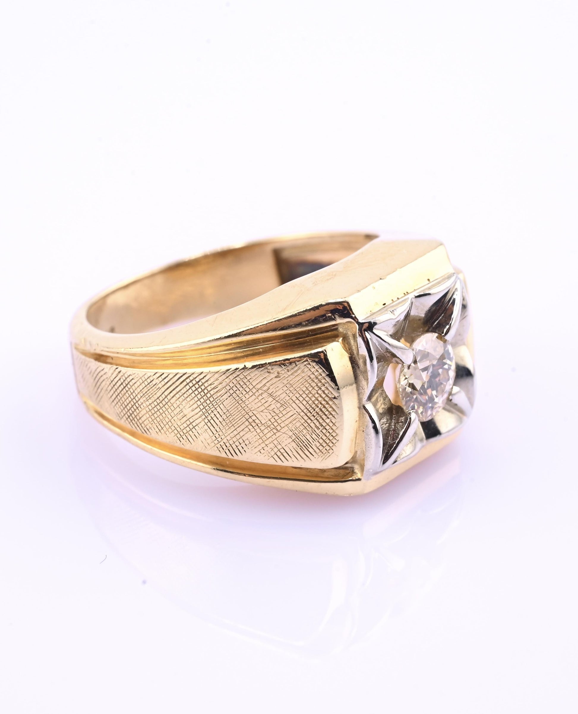 Art Deco 14K Yellow Gold Diamond Ring – .38 CT VS1–VS2 Center Ring Size 6