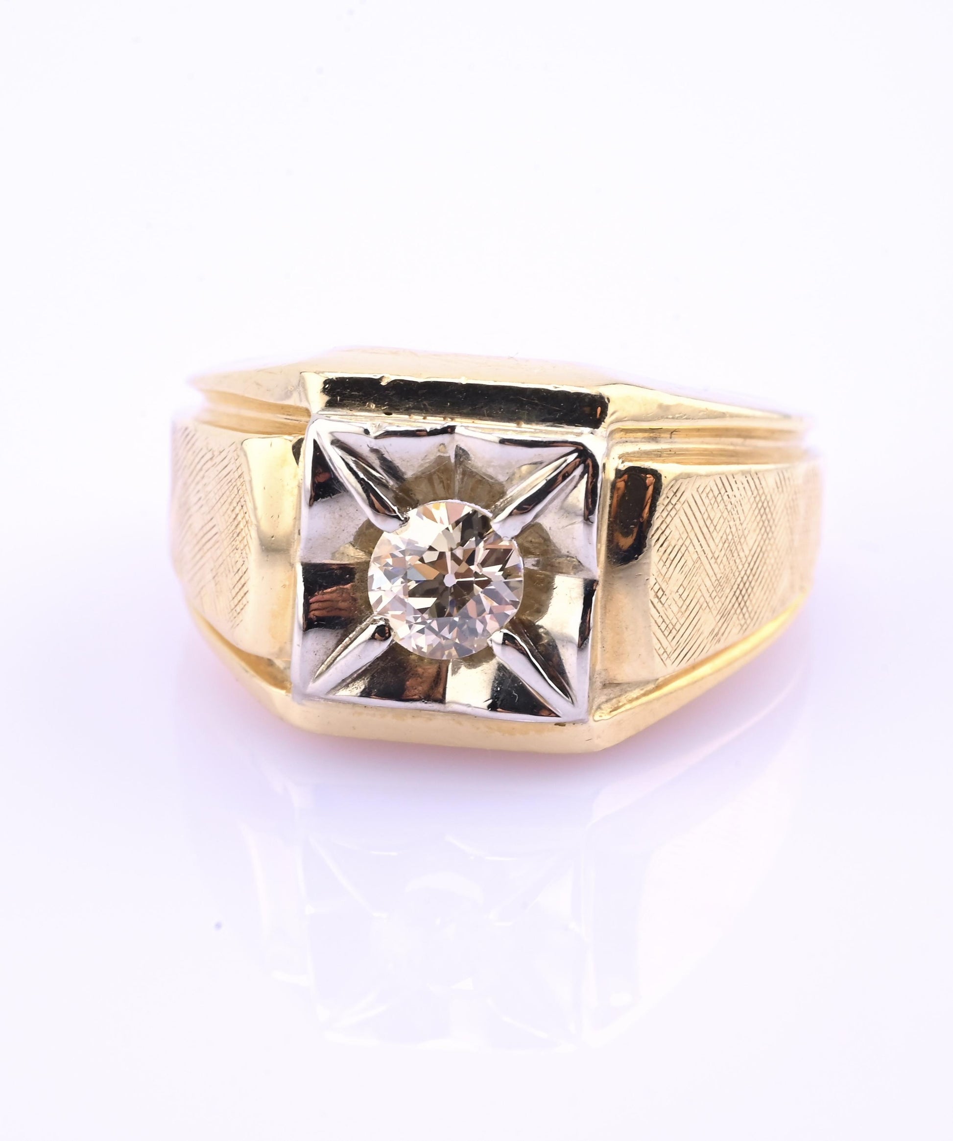 Art Deco 14K Yellow Gold Diamond Ring – .38 CT VS1–VS2 Center Ring Size 6
