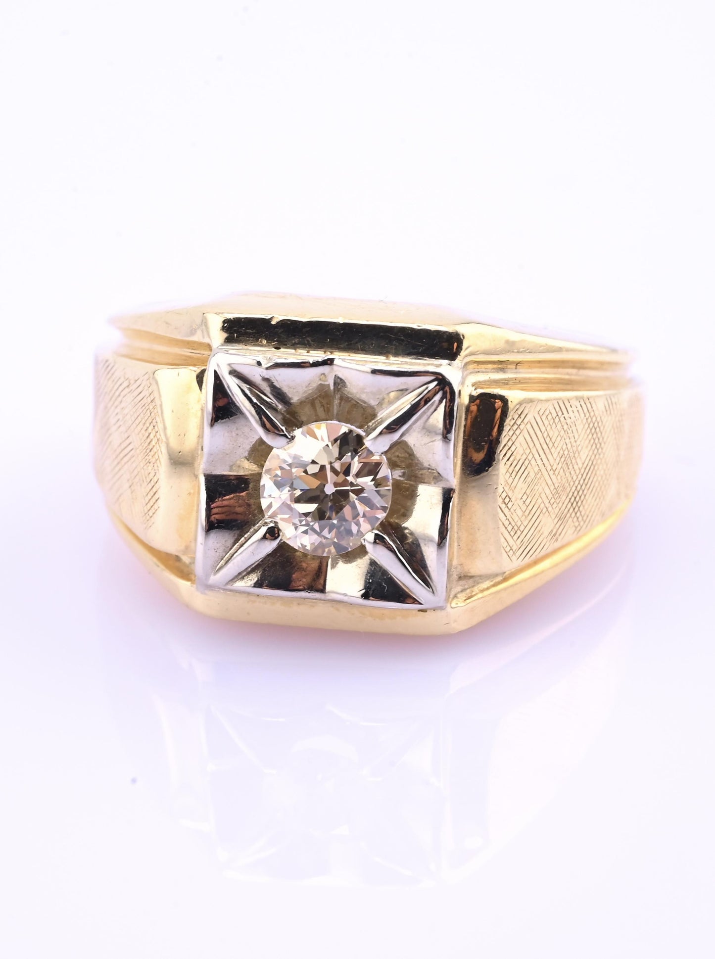 Art Deco 14K Yellow Gold Diamond Ring – .38 CT VS1–VS2 Center Ring Size 6