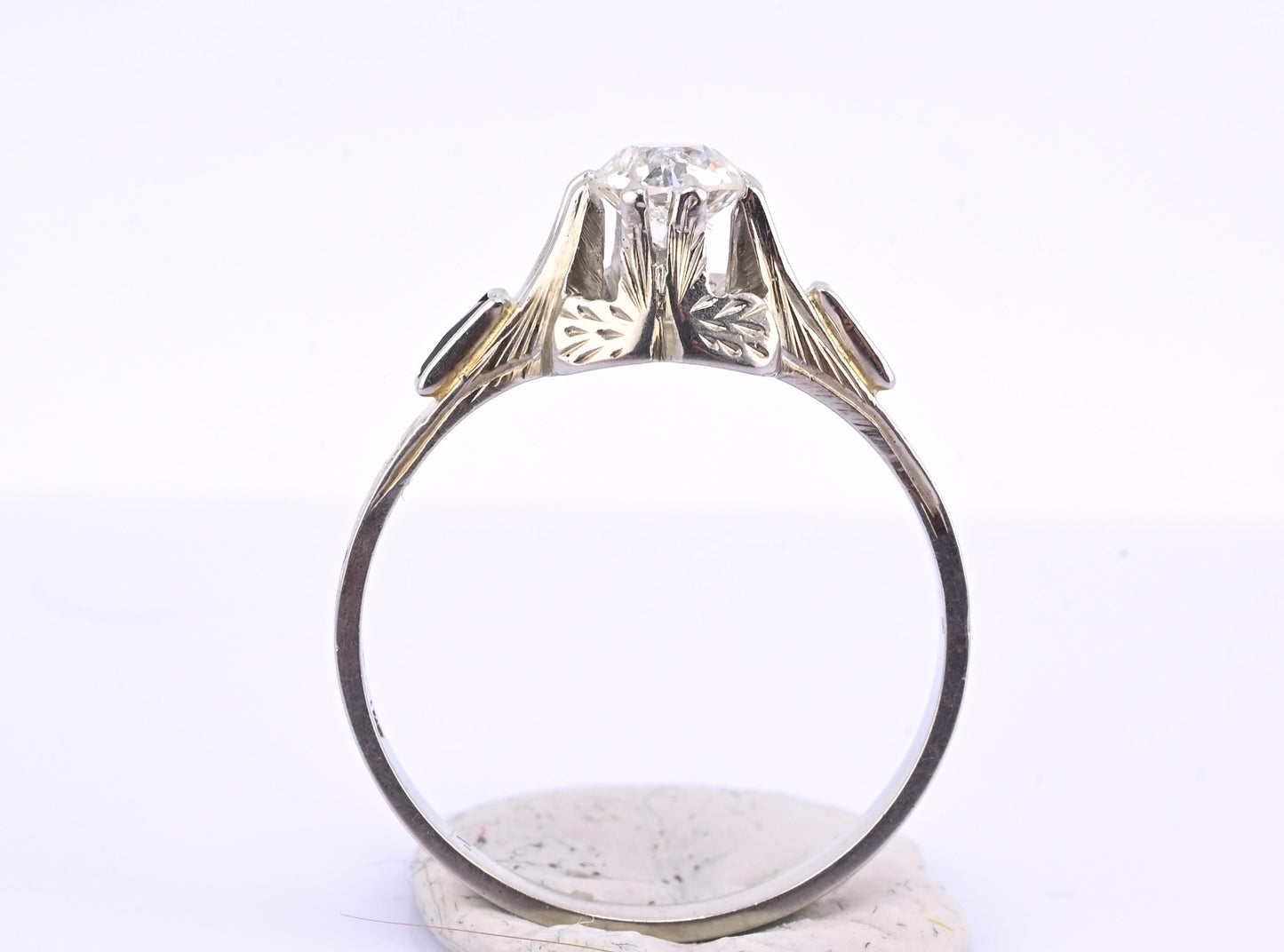 Art Deco 18K White Gold Diamond & Sapphire Ring – .40 CT Center – Size 7