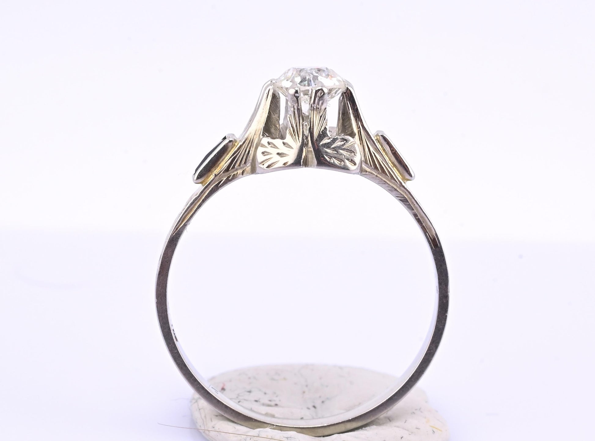 Art Deco 18K White Gold Diamond & Sapphire Ring – .40 CT Center – Size 7