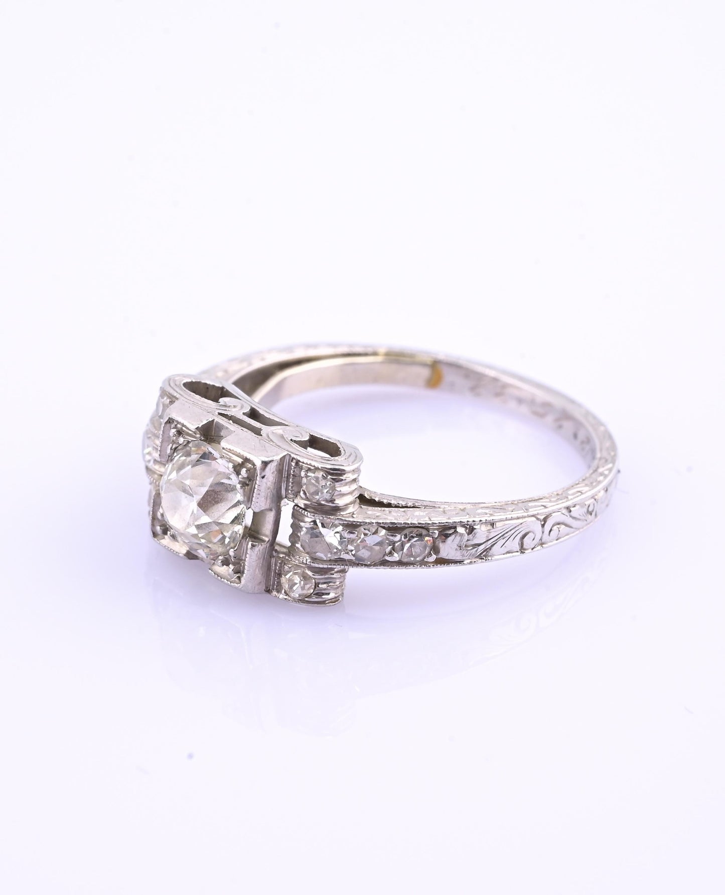 Art Deco Platinum Diamond Engagement Ring .60–.65 CTW VS Center Ring Size 6