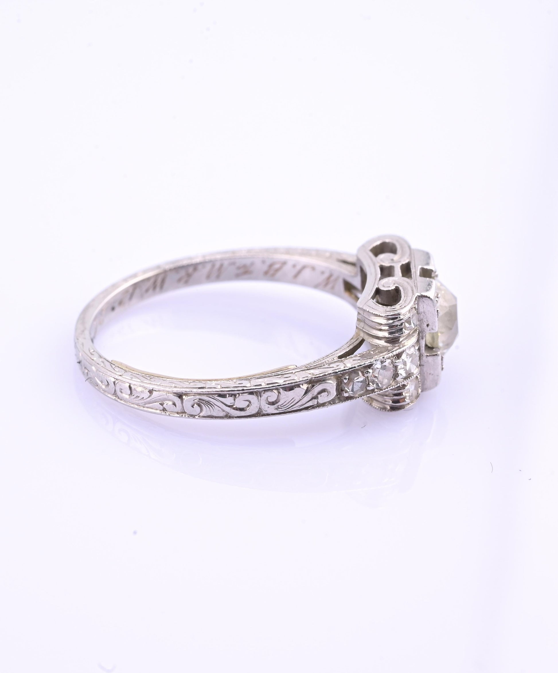 Art Deco Platinum Diamond Engagement Ring .60–.65 CTW VS Center Ring Size 6