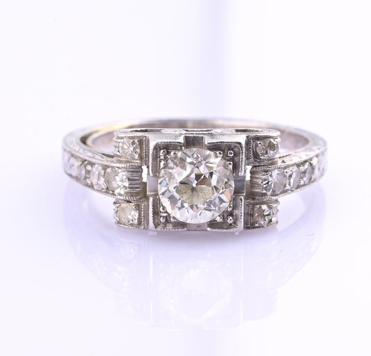 Art Deco Platinum Diamond Engagement Ring .60–.65 CTW VS Center Ring Size 6
