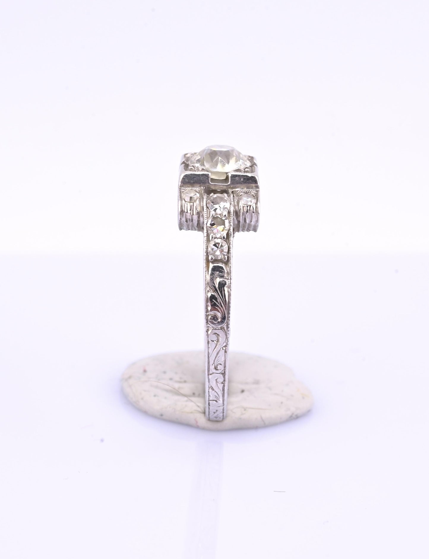 Art Deco Platinum Diamond Engagement Ring .60–.65 CTW VS Center Ring Size 6