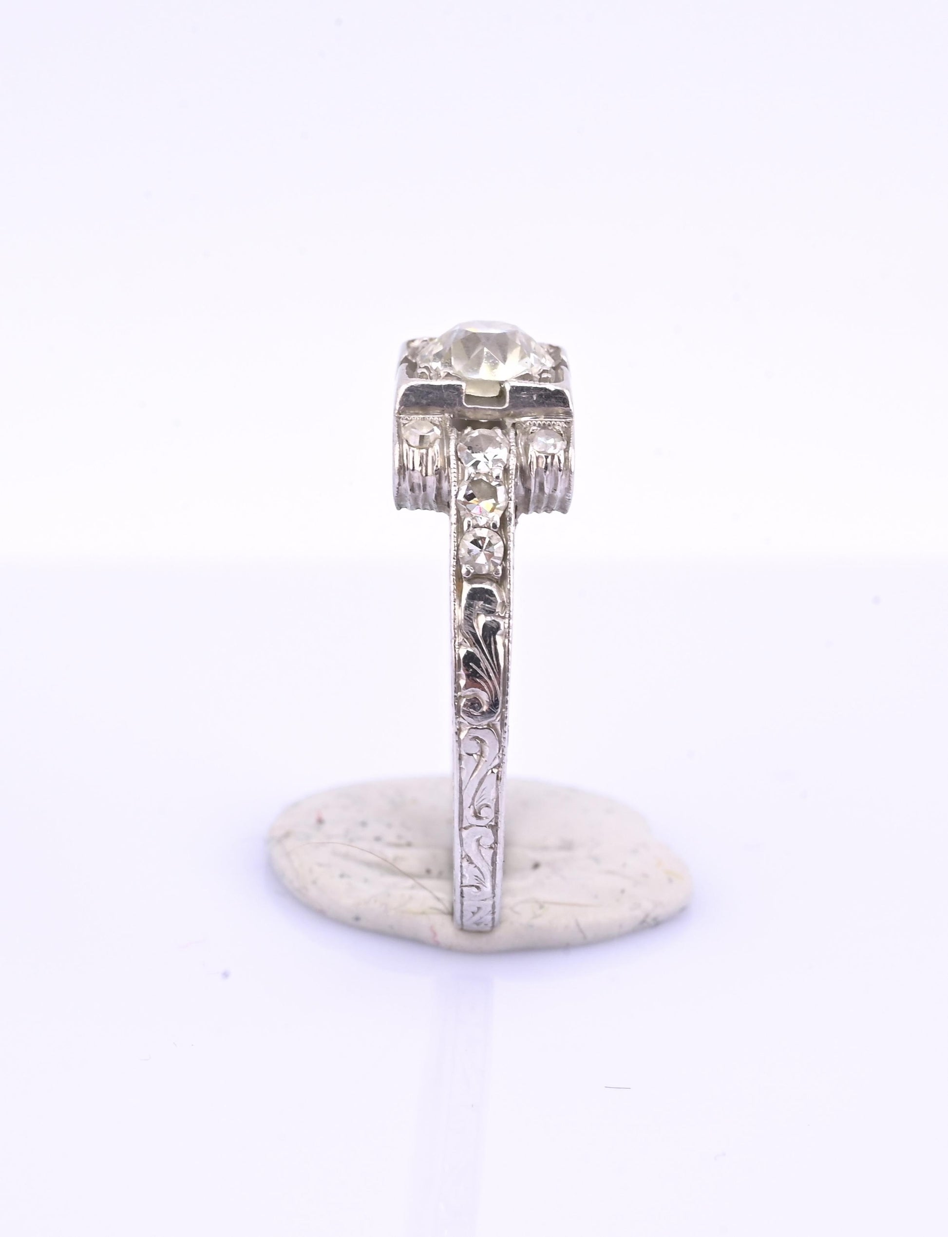 Art Deco Platinum Diamond Engagement Ring .60–.65 CTW VS Center Ring Size 6