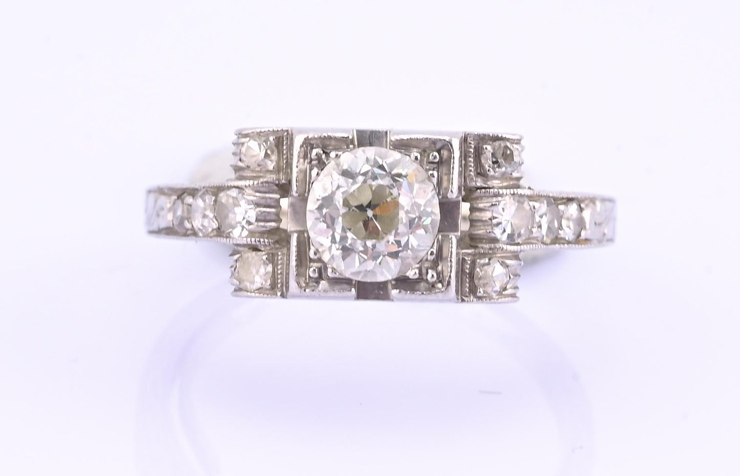 Art Deco Platinum Diamond Engagement Ring .60–.65 CTW VS Center Ring Size 6