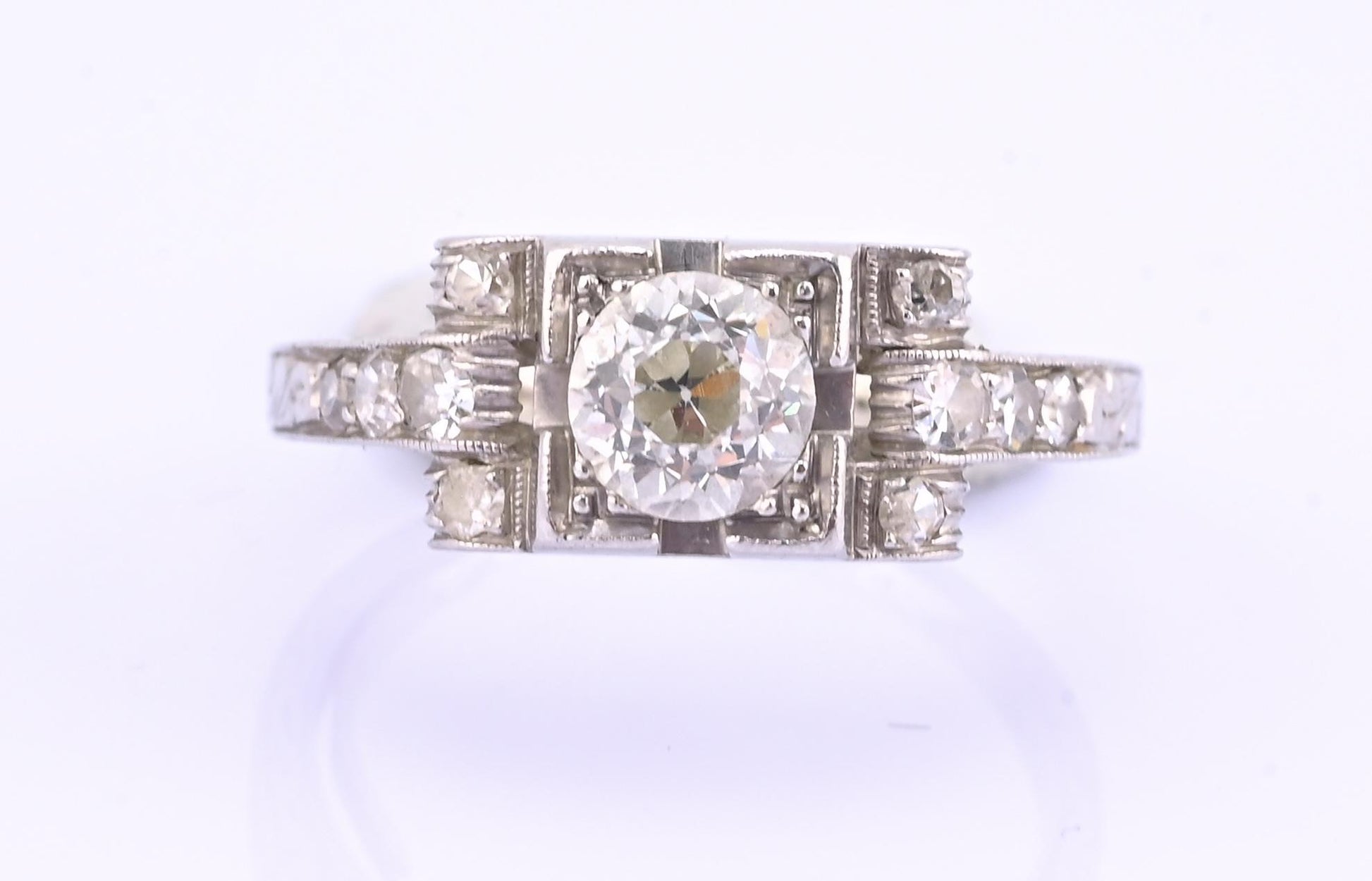 Art Deco Platinum Diamond Engagement Ring .60–.65 CTW VS Center Ring Size 6