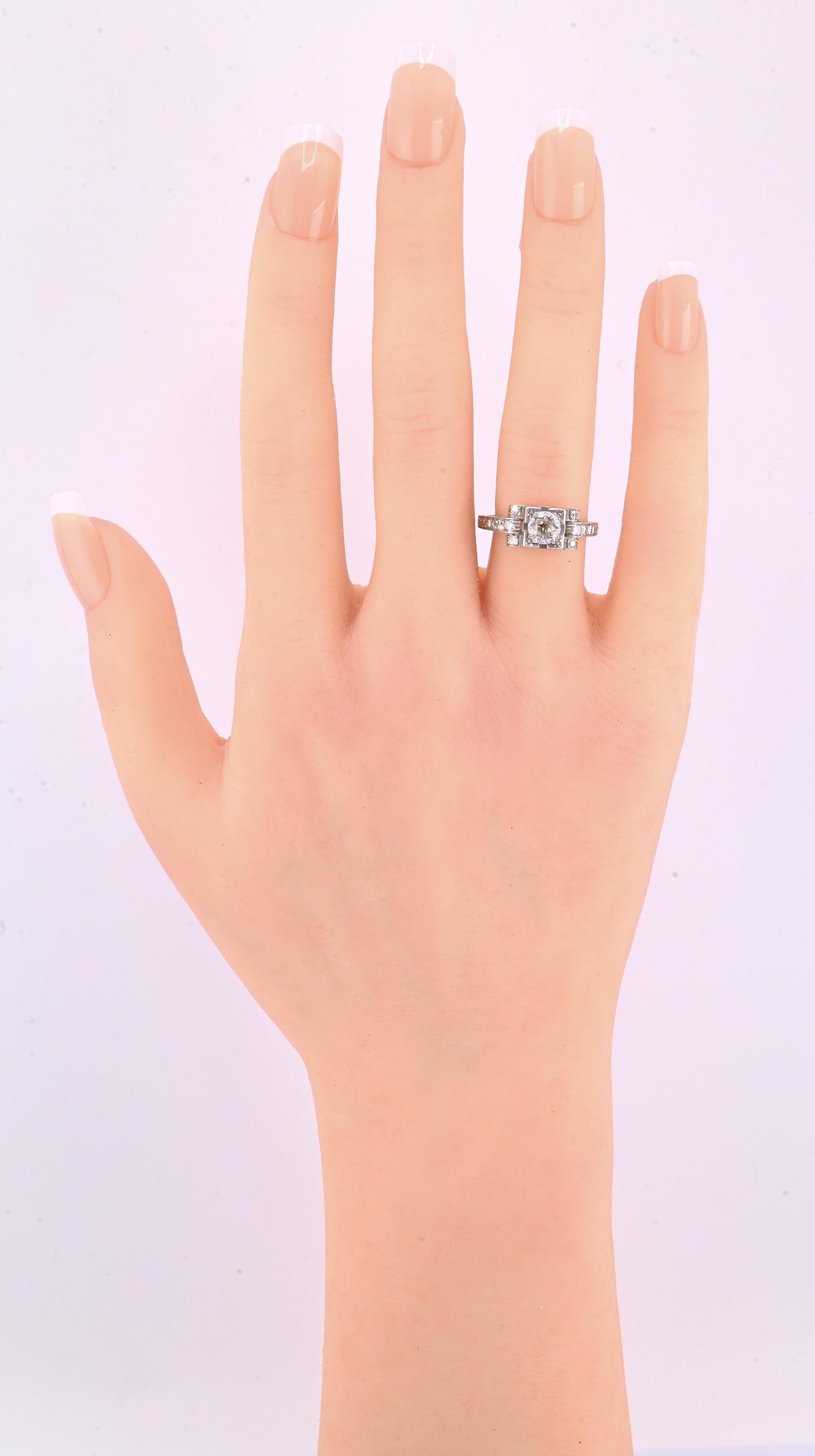 Art Deco Platinum Diamond Engagement Ring .60–.65 CTW VS Center Ring Size 6