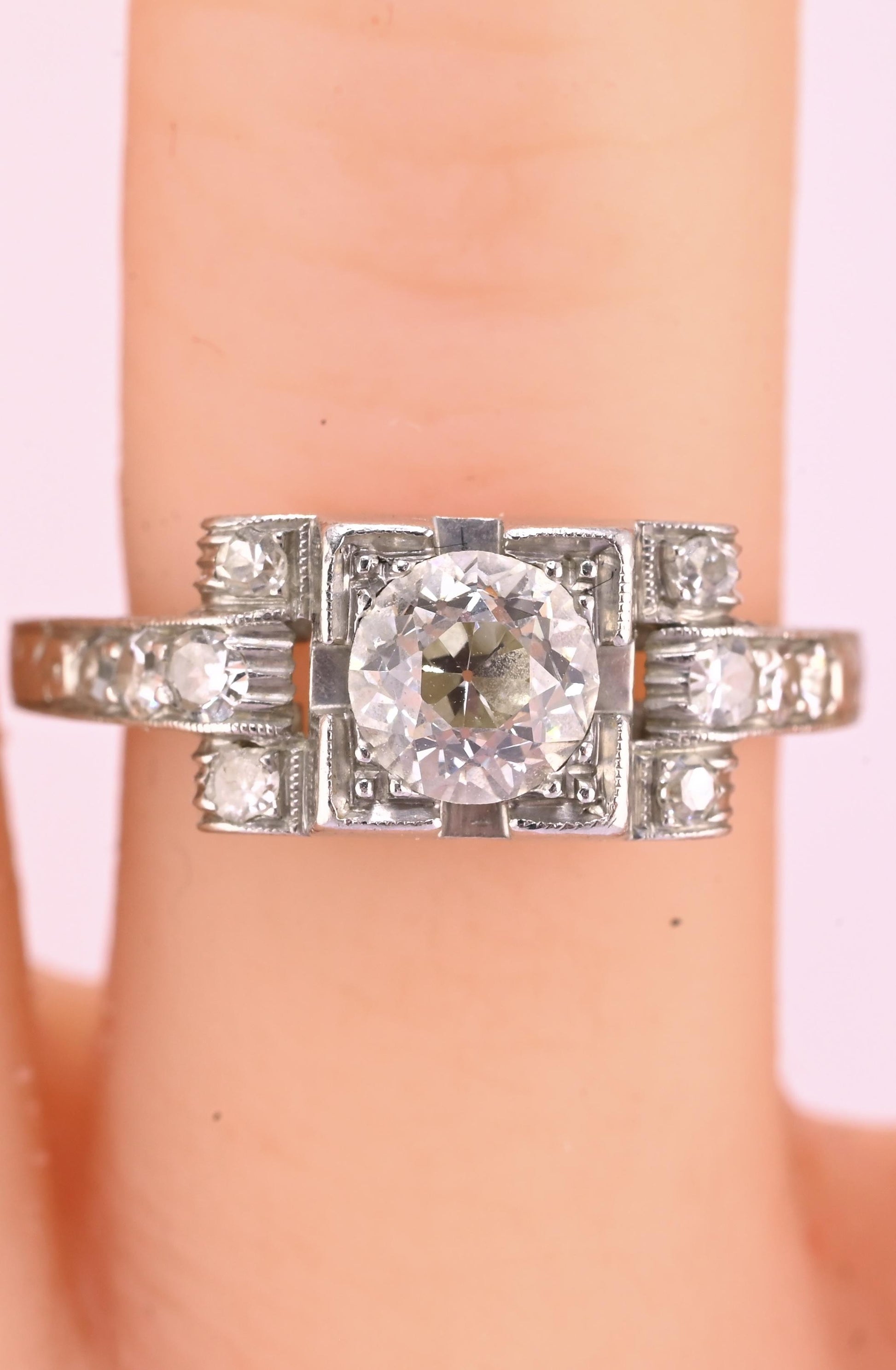 Art Deco Platinum Diamond Engagement Ring .60–.65 CTW VS Center Ring Size 6
